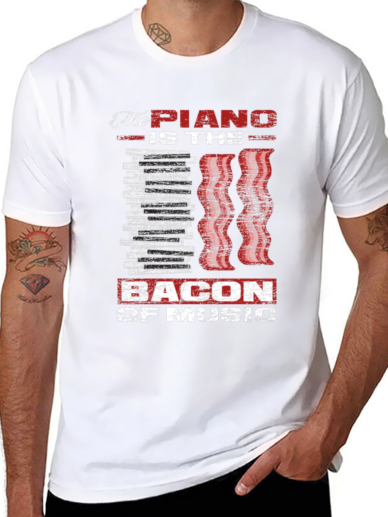 Piano Bacon Music T-Shirt - Musician Gift