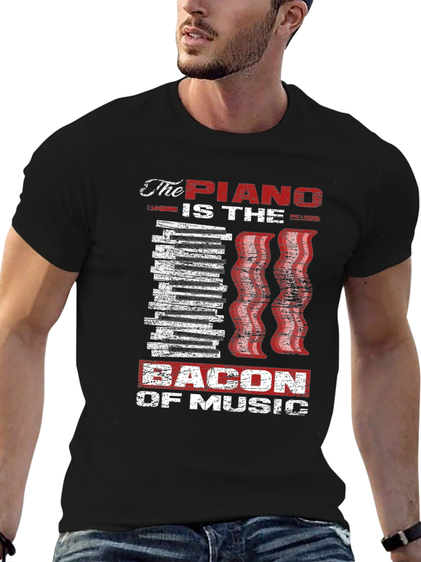 Piano Bacon Music T-Shirt - Musician Gift