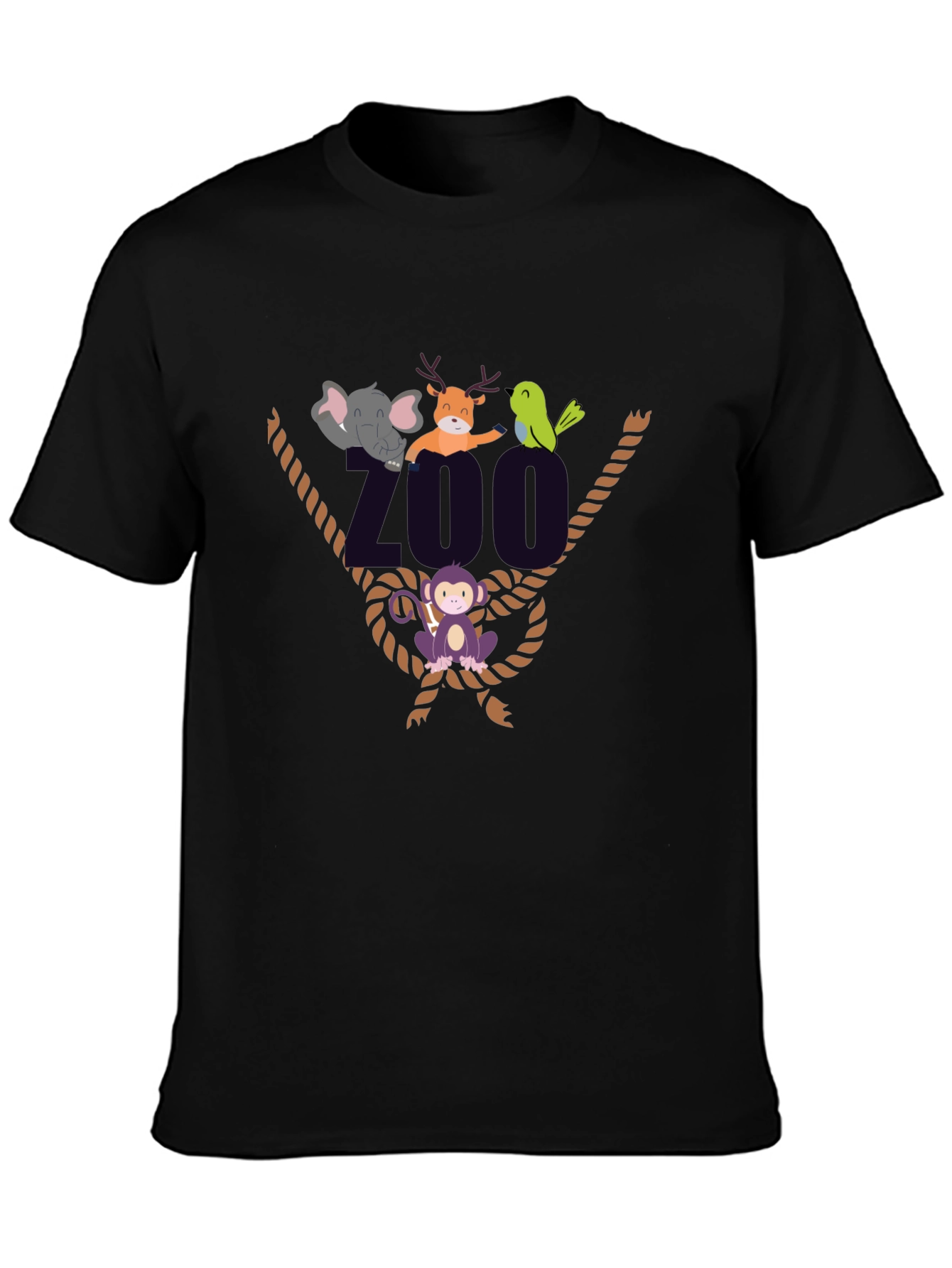 Zoo Animal Graphic Tee - Black Cotton T-Shirt