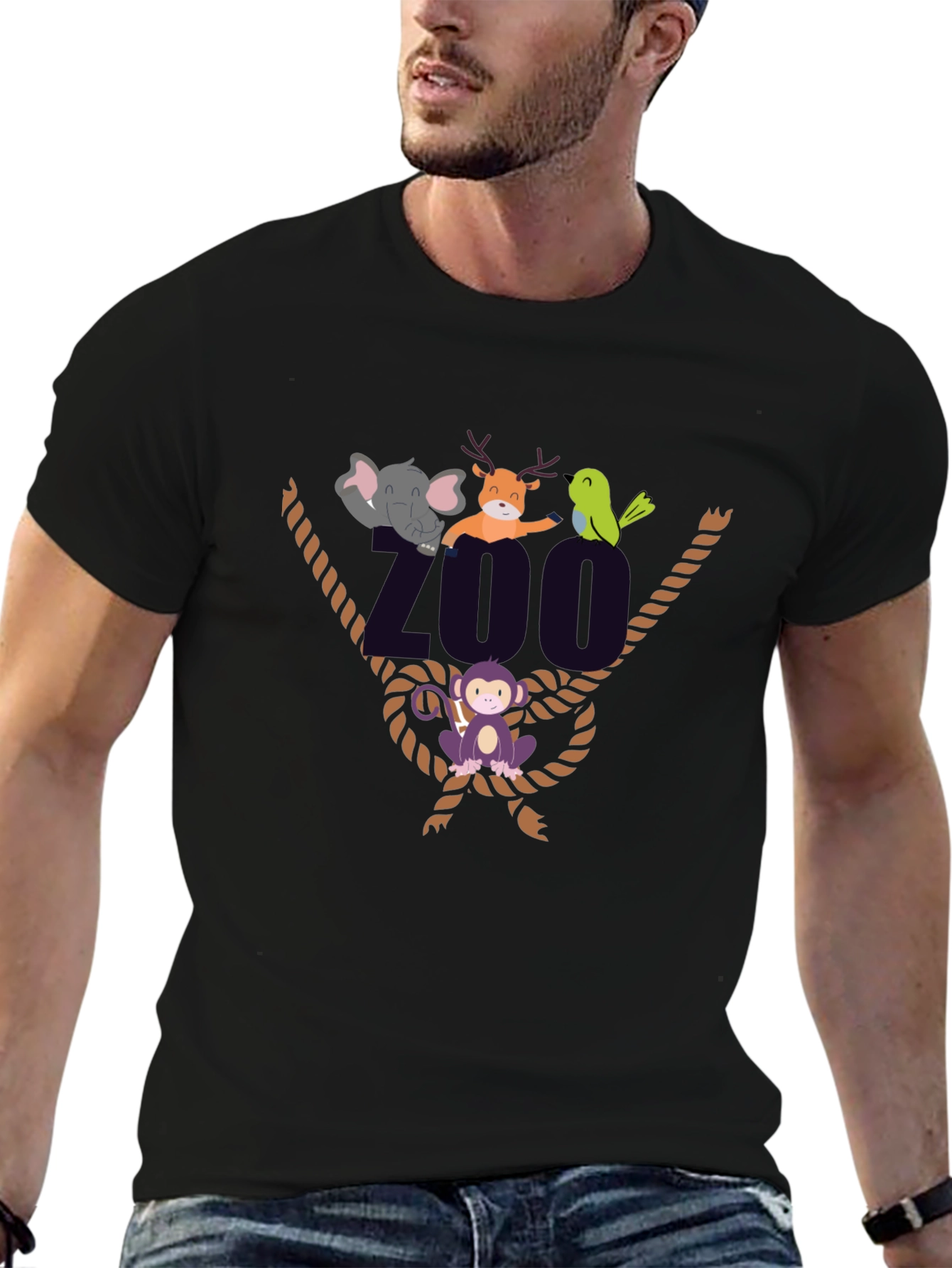 Zoo Animal Graphic Tee - Black Cotton T-Shirt