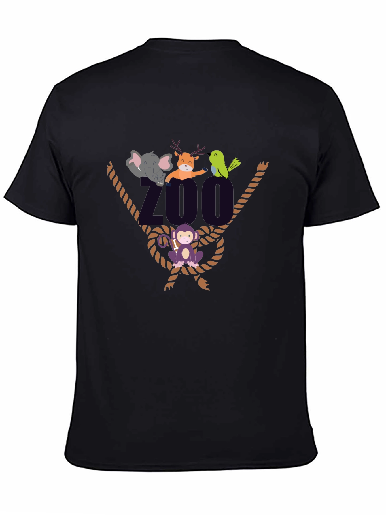 Zoo Animal Graphic Tee - Black Cotton T-Shirt