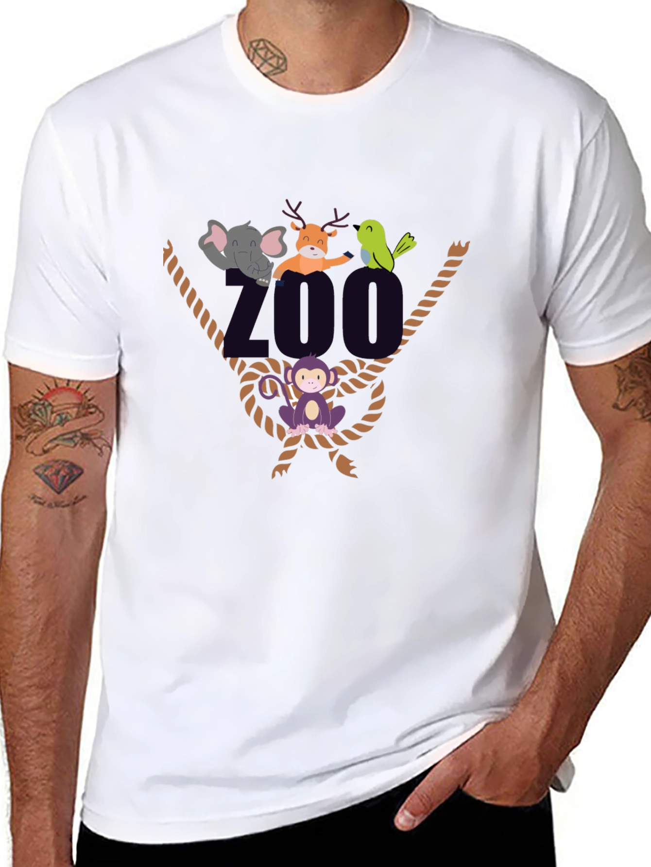 Zoo Animal Graphic Tee - Black Cotton T-Shirt