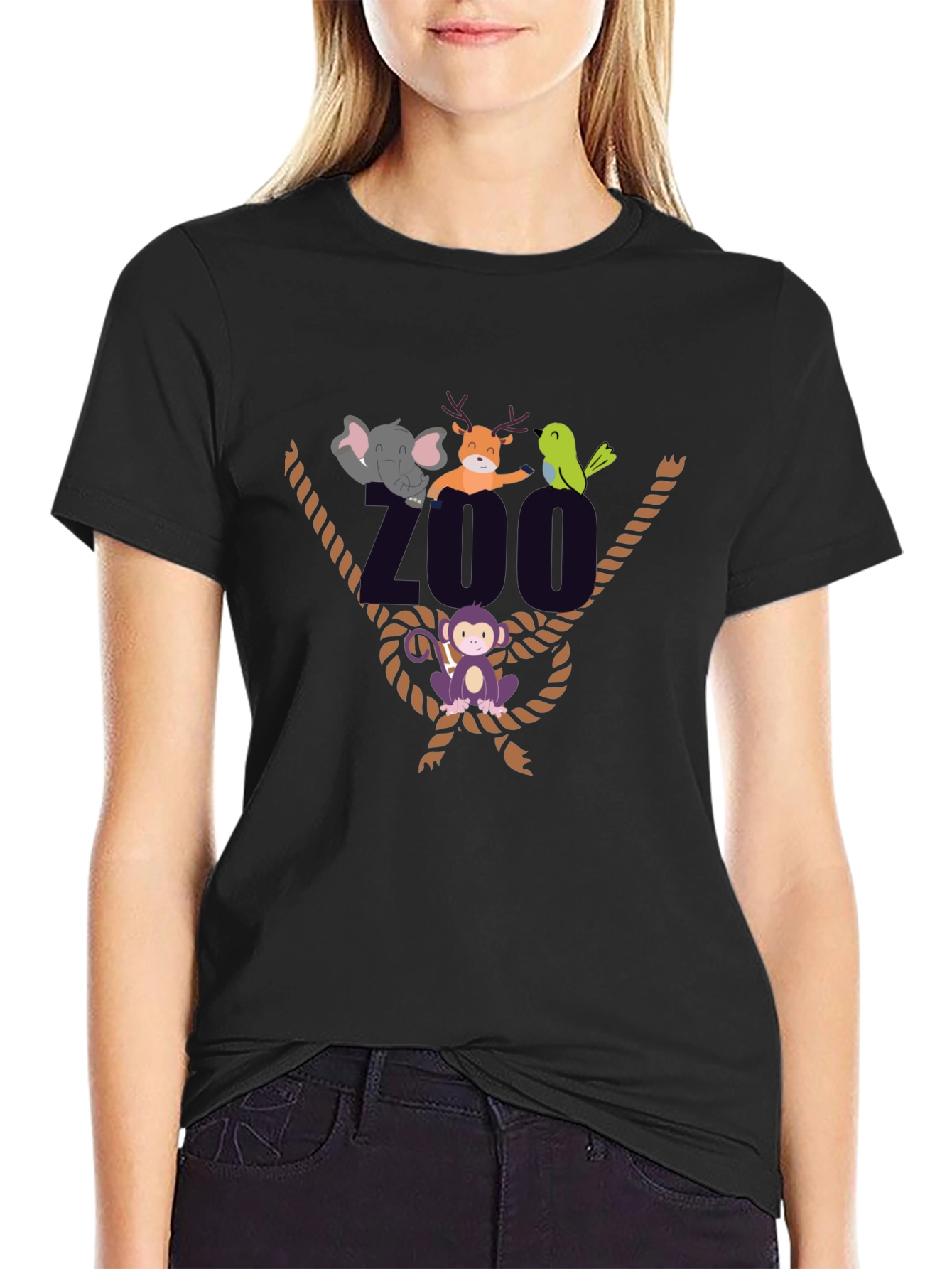 Zoo Animal Graphic Tee - Black Cotton T-Shirt