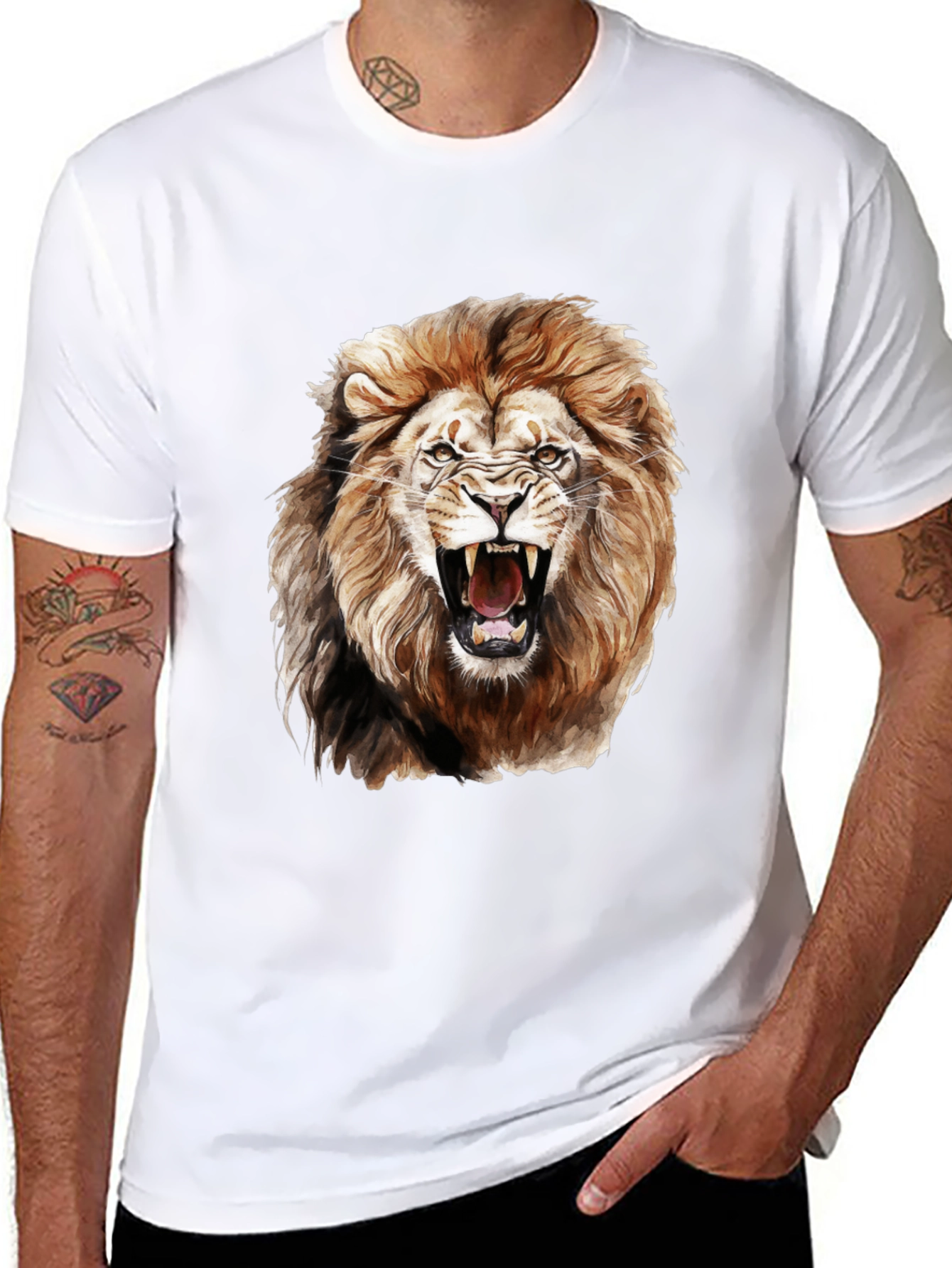 Lion Graphic Print Crew Neck Tee