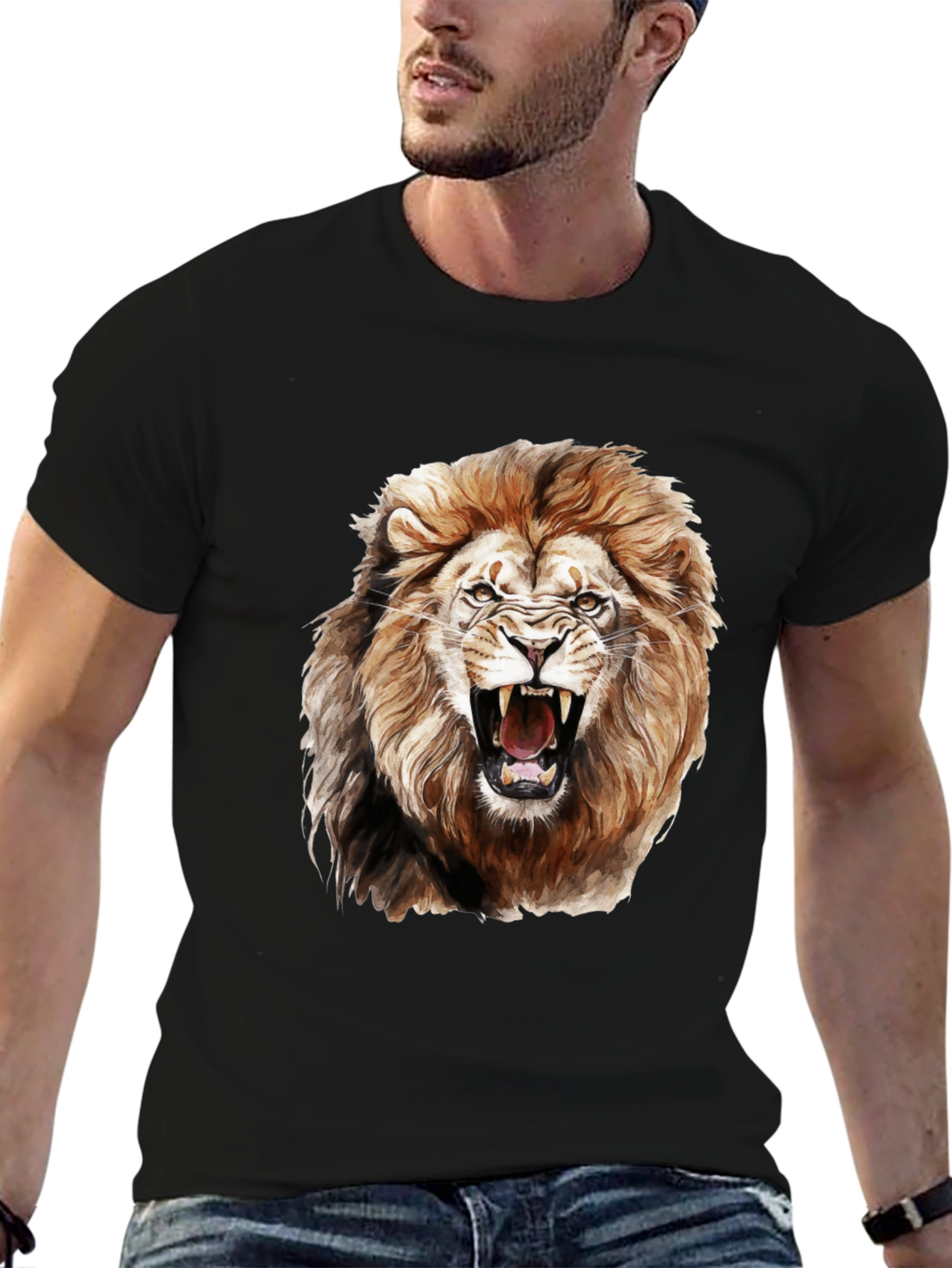 Lion Graphic Print Crew Neck Tee