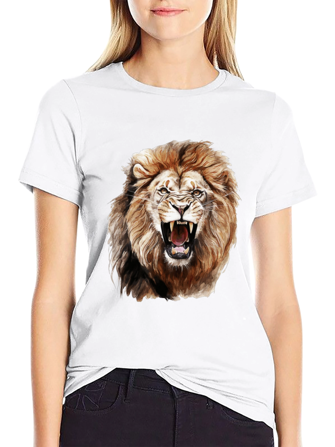 Lion Graphic Print Crew Neck Tee
