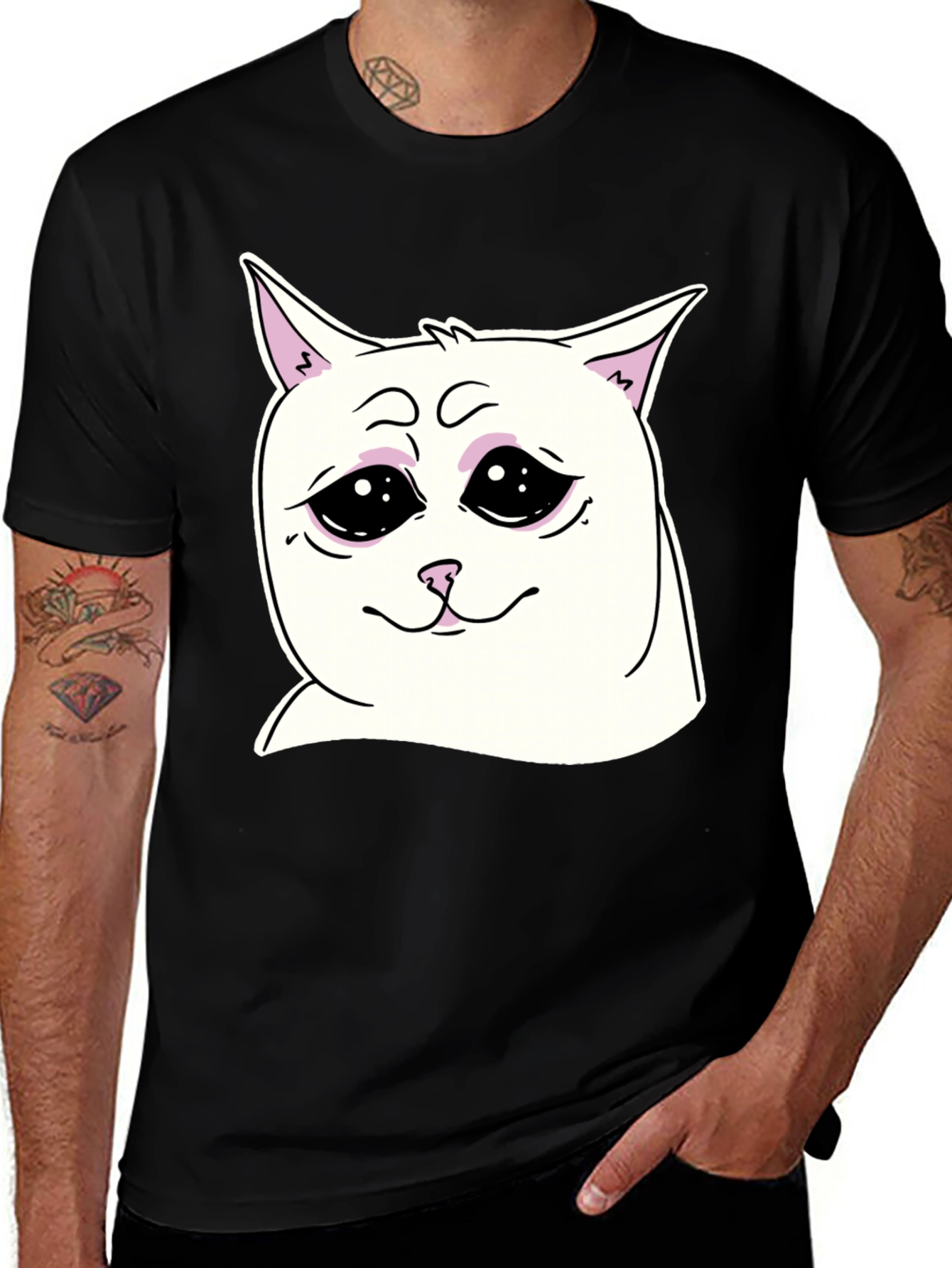 Sad Cat Meme Graphic T-Shirt - Unisex Black Tee