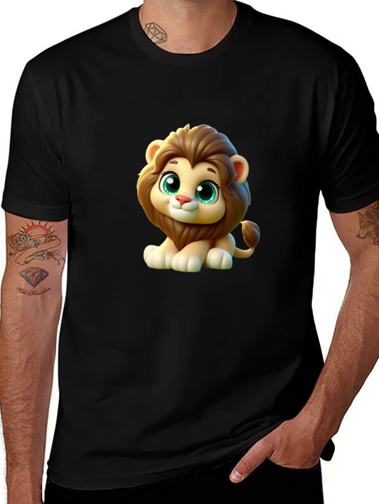 Cute Cartoon Lion Graphic Black T-Shirt
