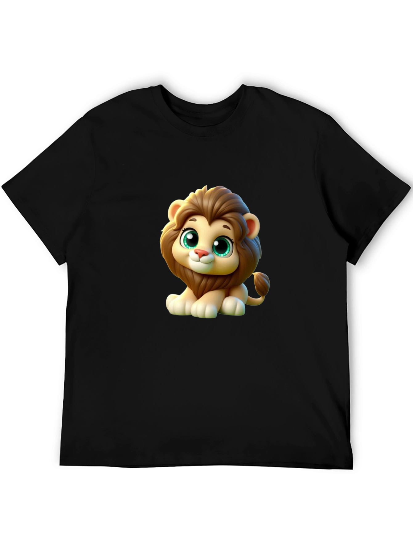 Cute Cartoon Lion Graphic Black T-Shirt