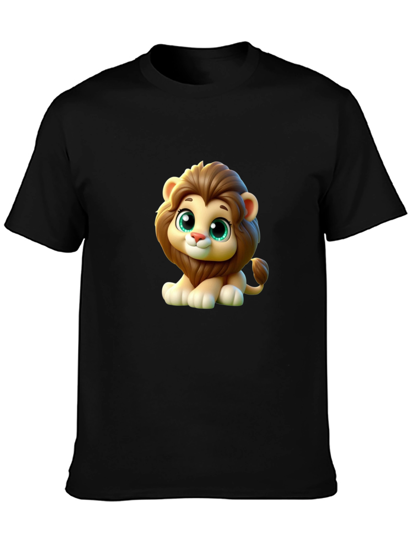 Cute Cartoon Lion Graphic Black T-Shirt