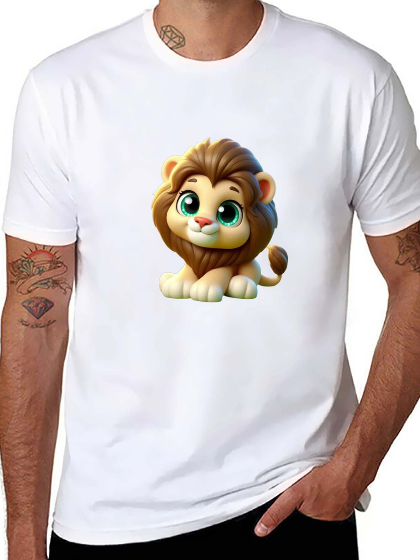 Cute Cartoon Lion Graphic Black T-Shirt