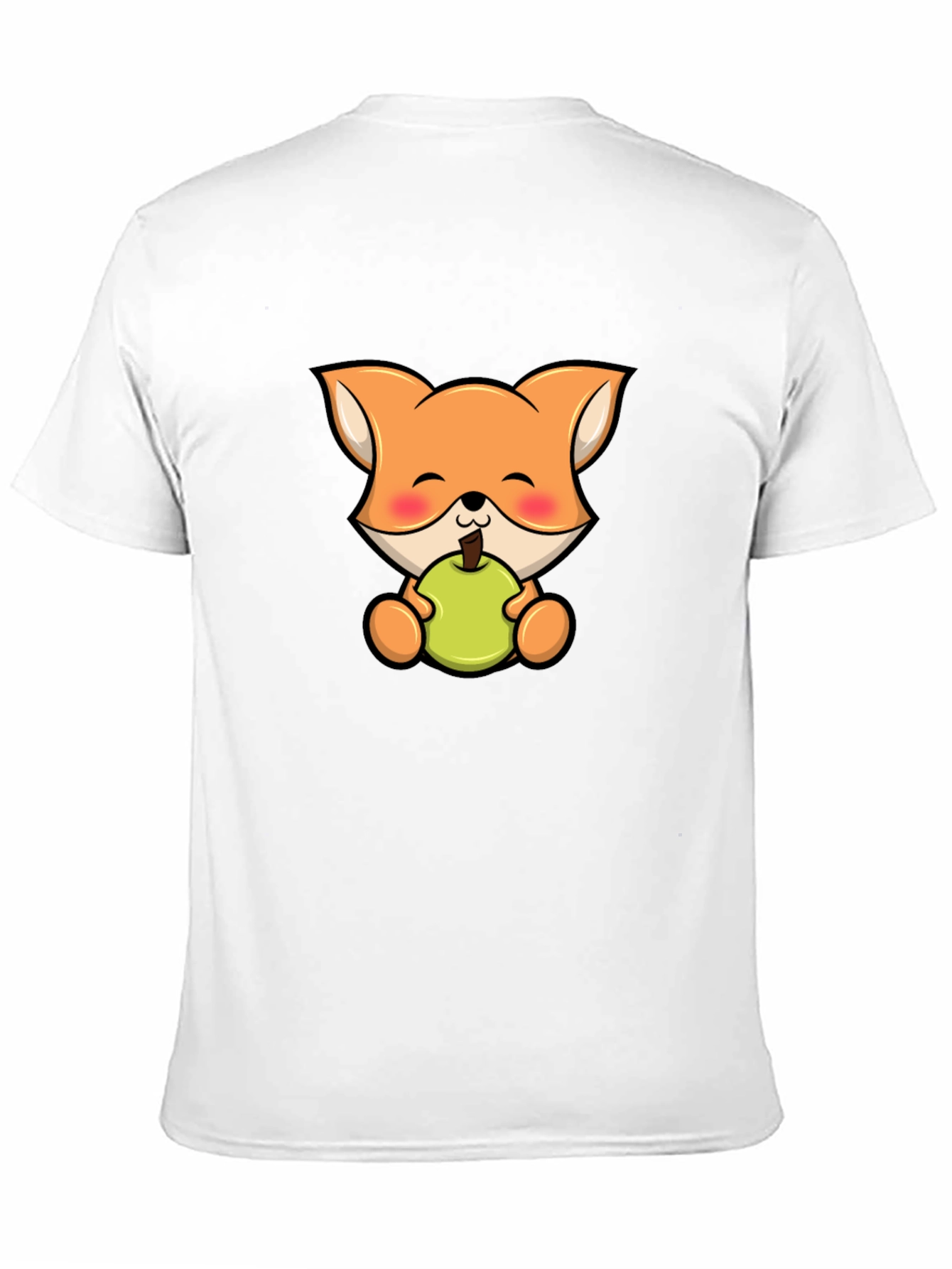 Cute Fox Eating Apple Black T-Shirt