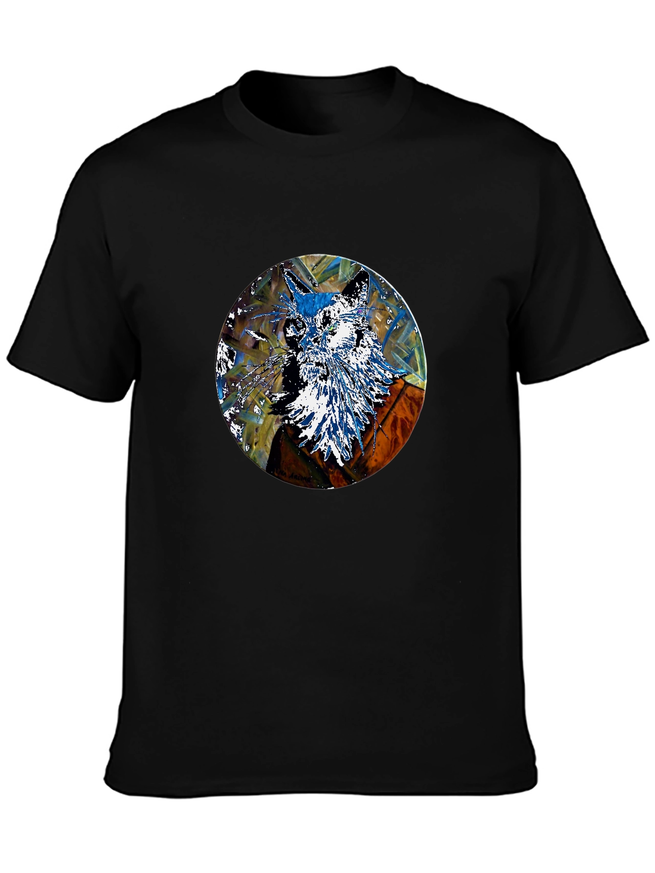 Abstract Fox Art Print Black T-Shirt
