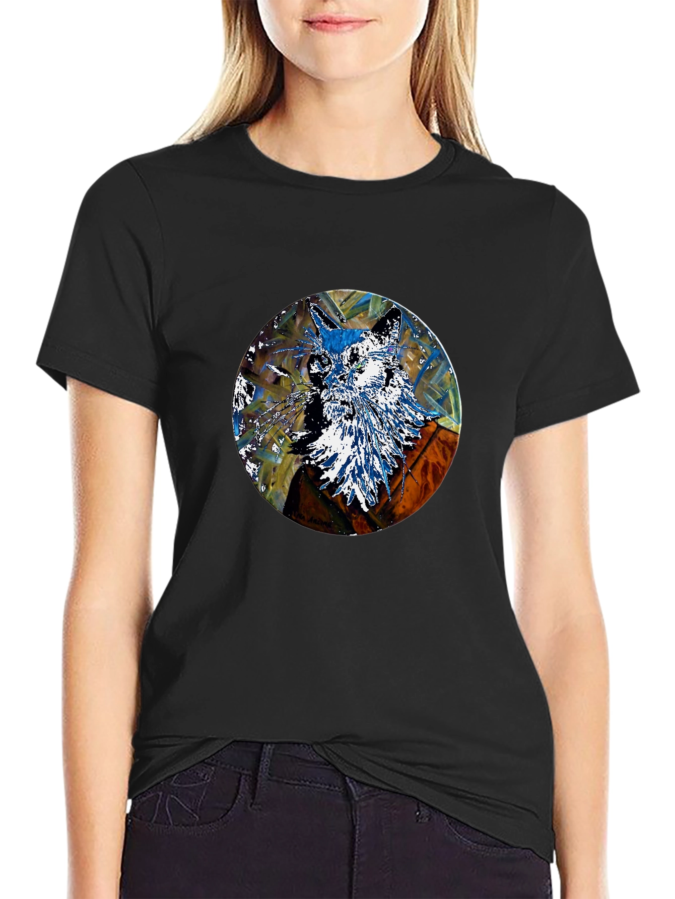 Abstract Fox Art Print Black T-Shirt