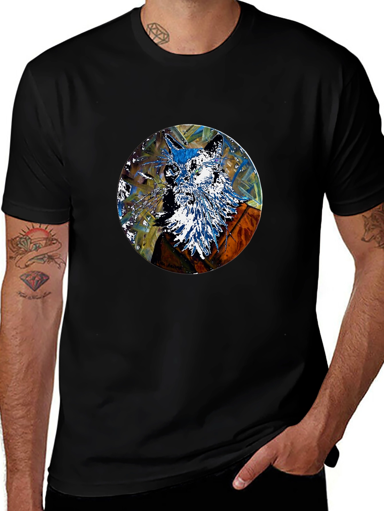 Abstract Fox Art Print Black T-Shirt