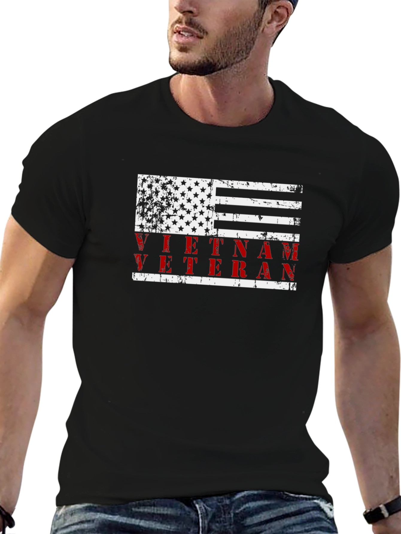 Vietnam Veteran American Flag Graphic T-Shirt