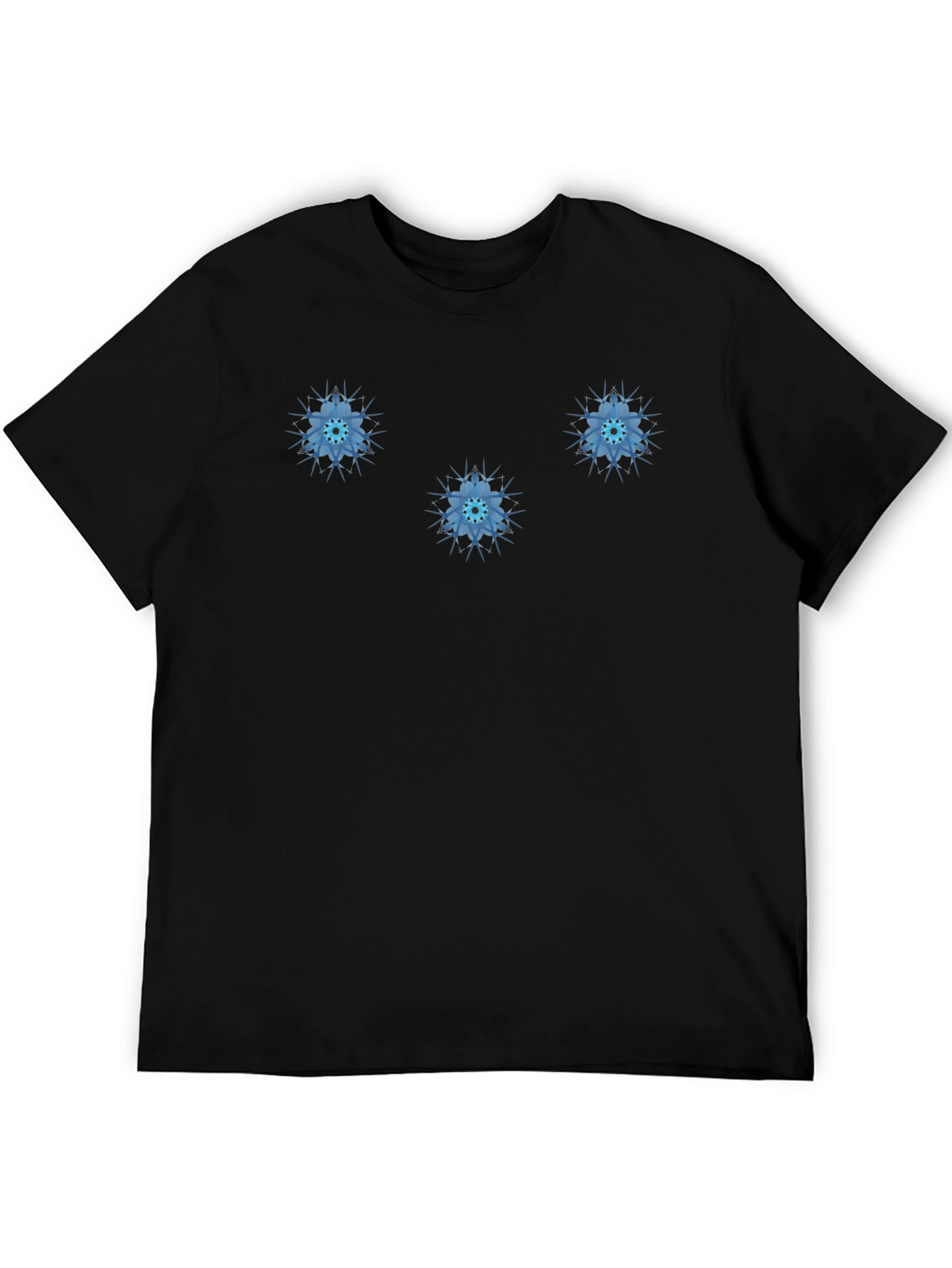 Modern Black Tee with Blue Floral Accents