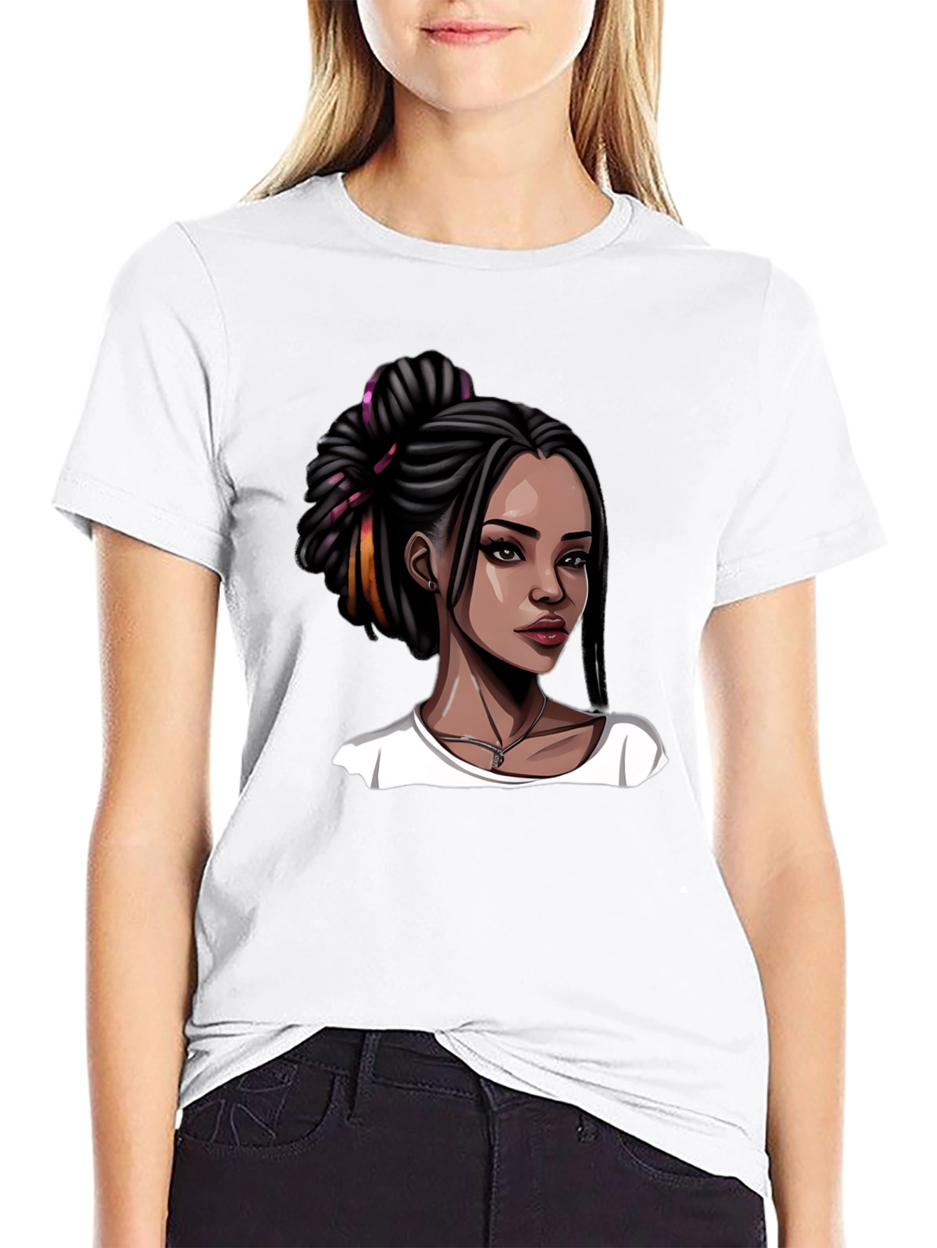 Stylish Woman Graphic Tee - Black T-Shirt