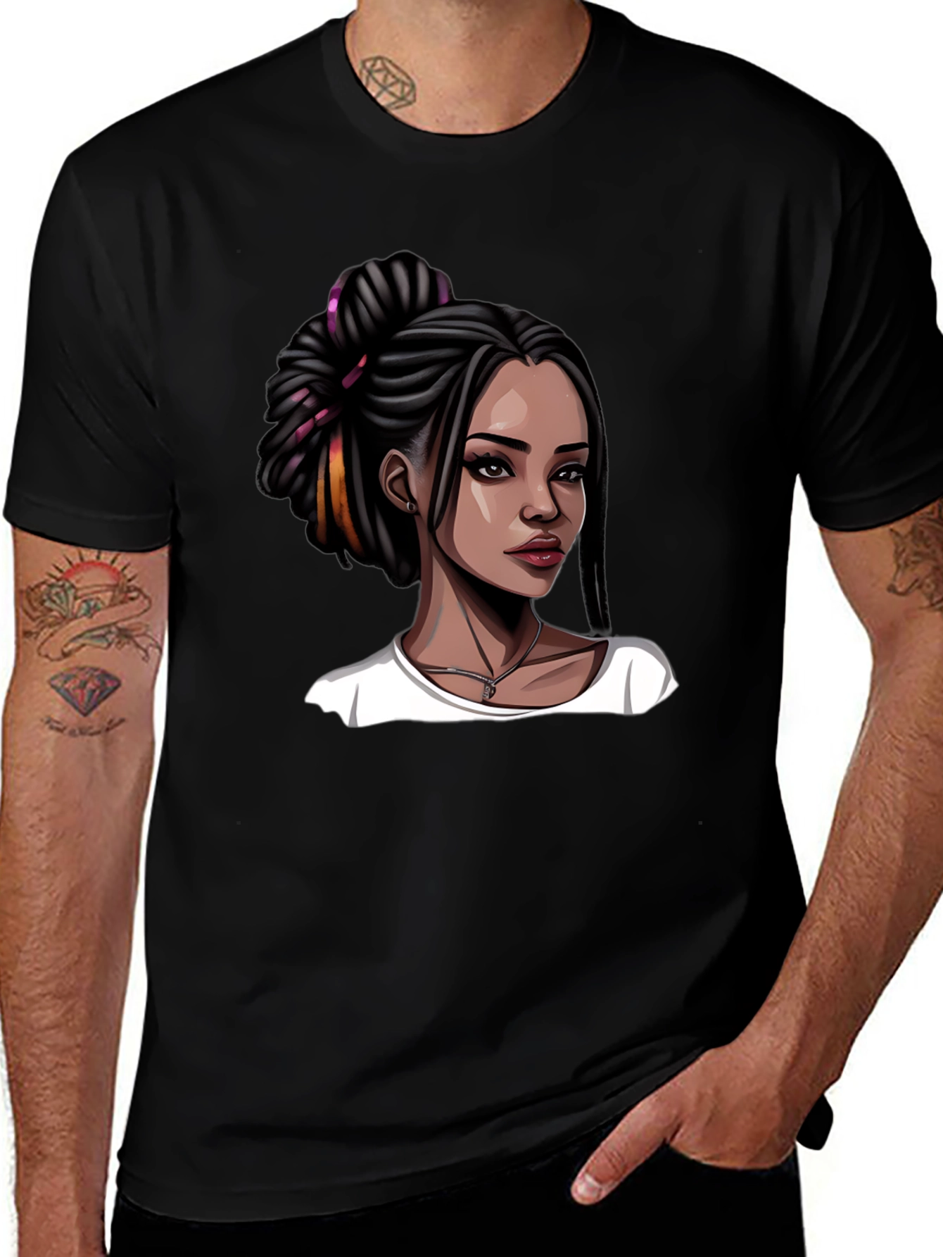 Stylish Woman Graphic Tee - Black T-Shirt