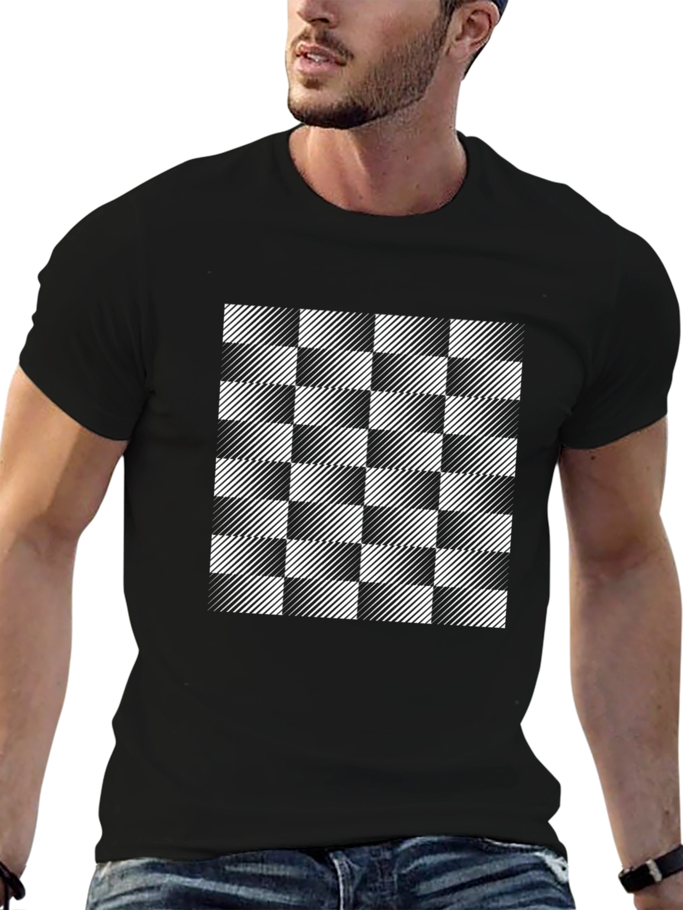 Optical Illusion Checkered T-Shirt - Modern Black Tee