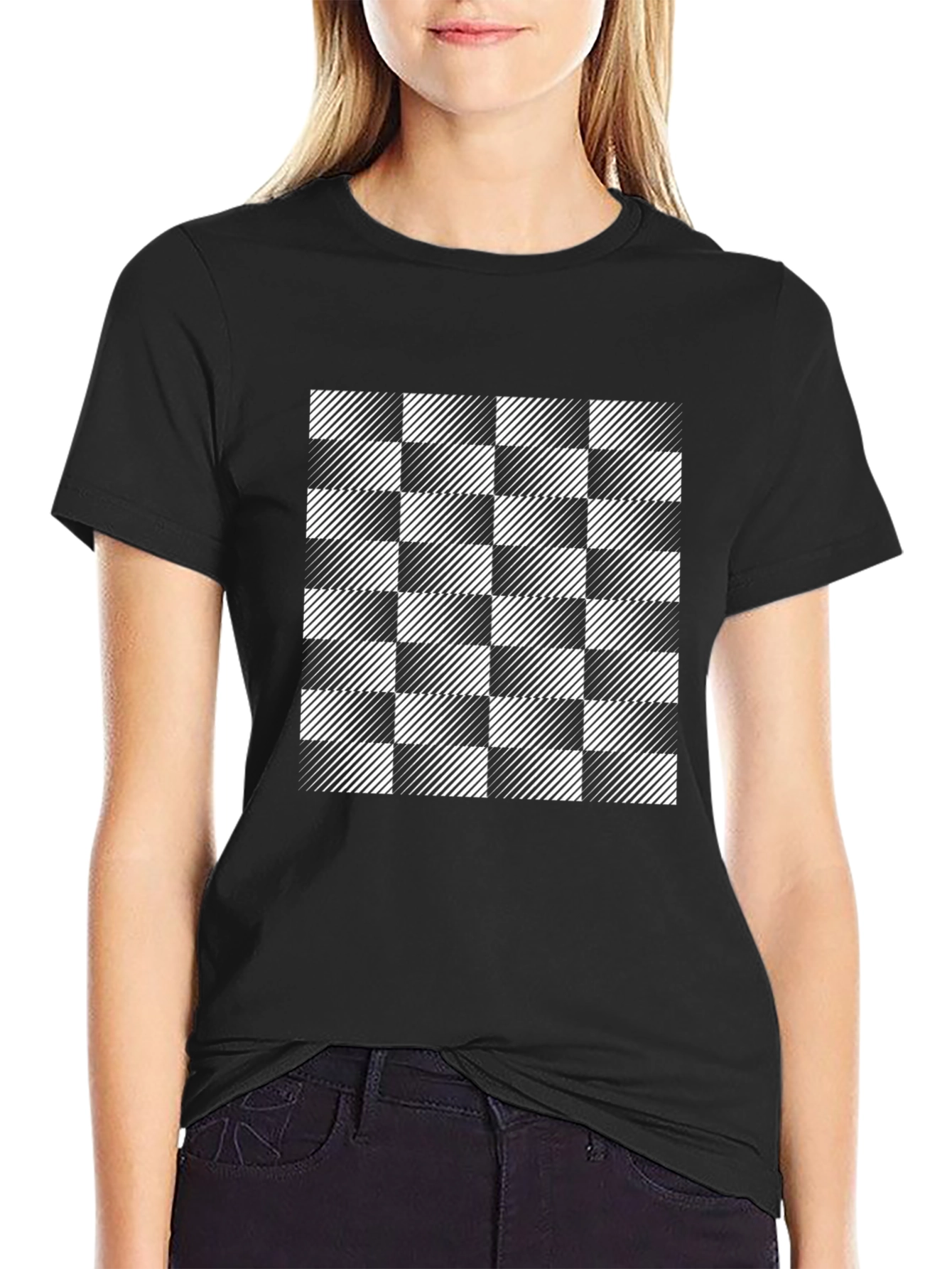 Optical Illusion Checkered T-Shirt - Modern Black Tee