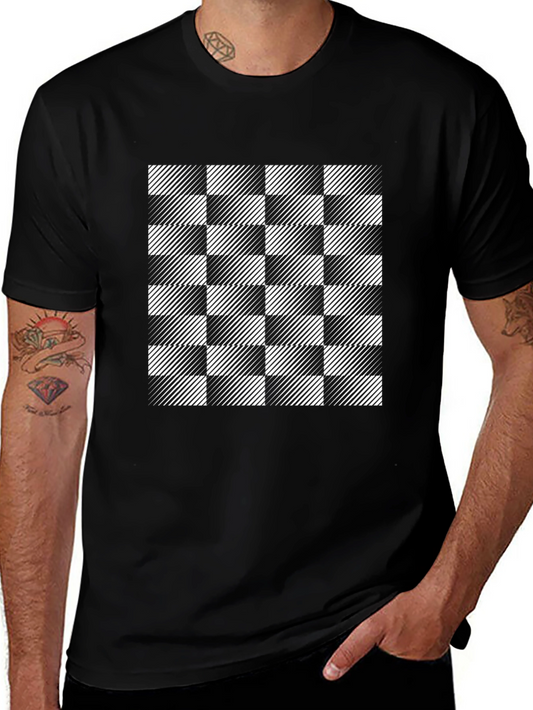 Optical Illusion Checkered T-Shirt - Modern Black Tee