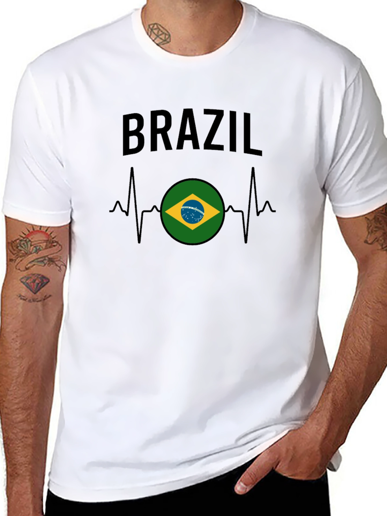 Brazil Flag Heartbeat Graphic T-Shirt