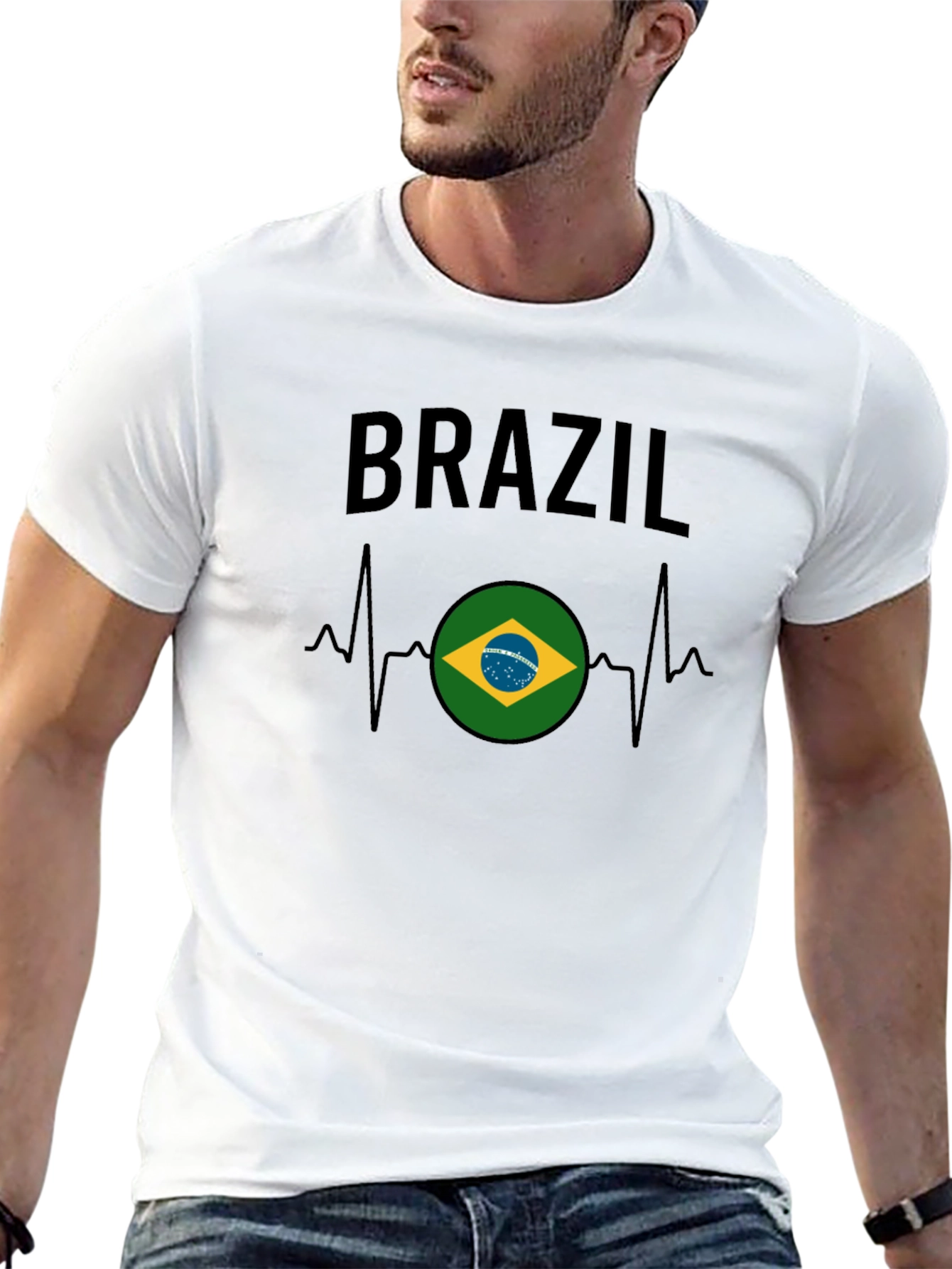 Brazil Flag Heartbeat Graphic T-Shirt