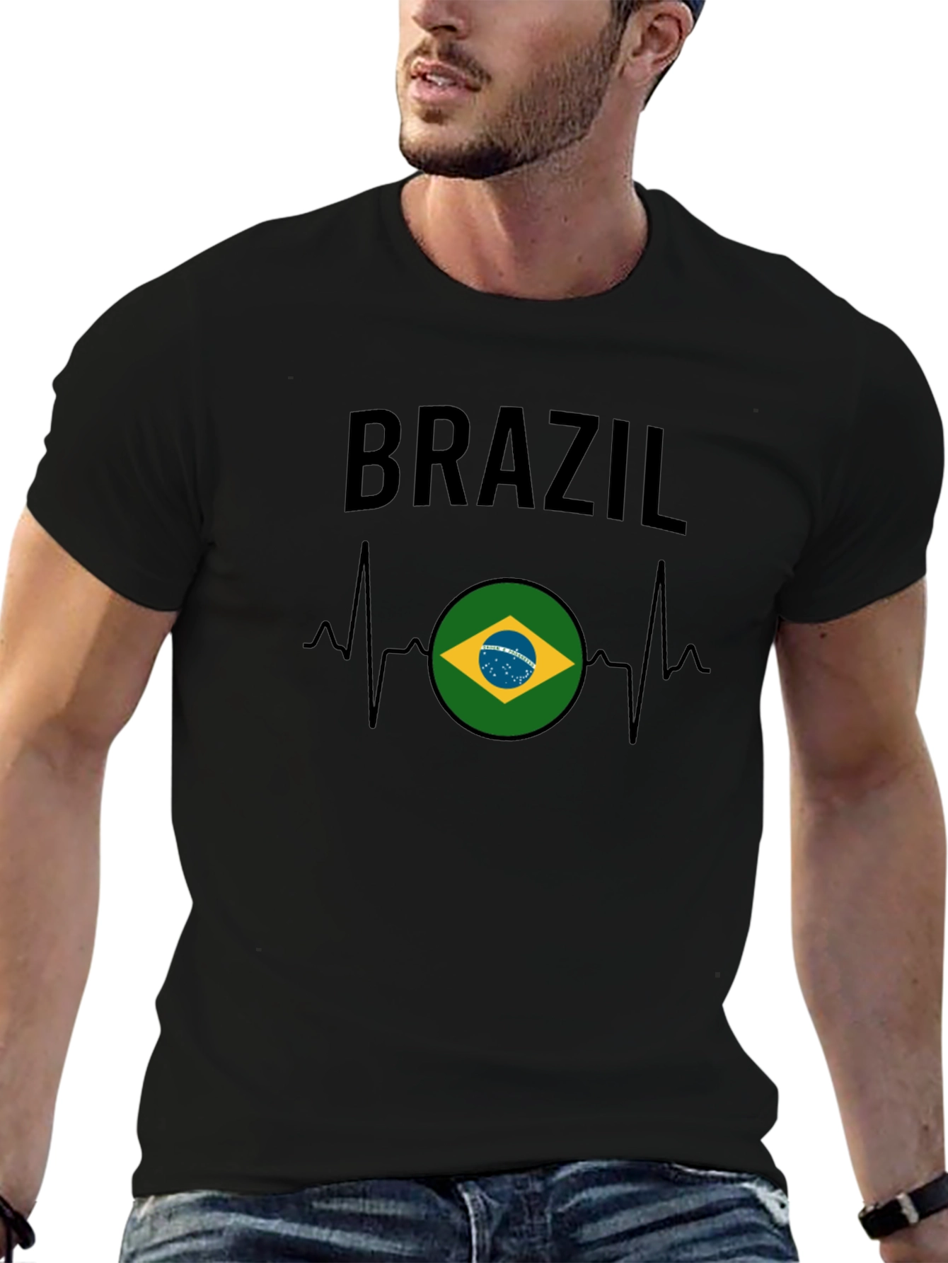 Brazil Flag Heartbeat Graphic T-Shirt