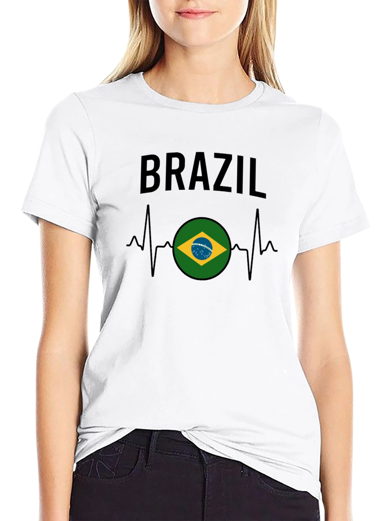 Brazil Flag Heartbeat Graphic T-Shirt