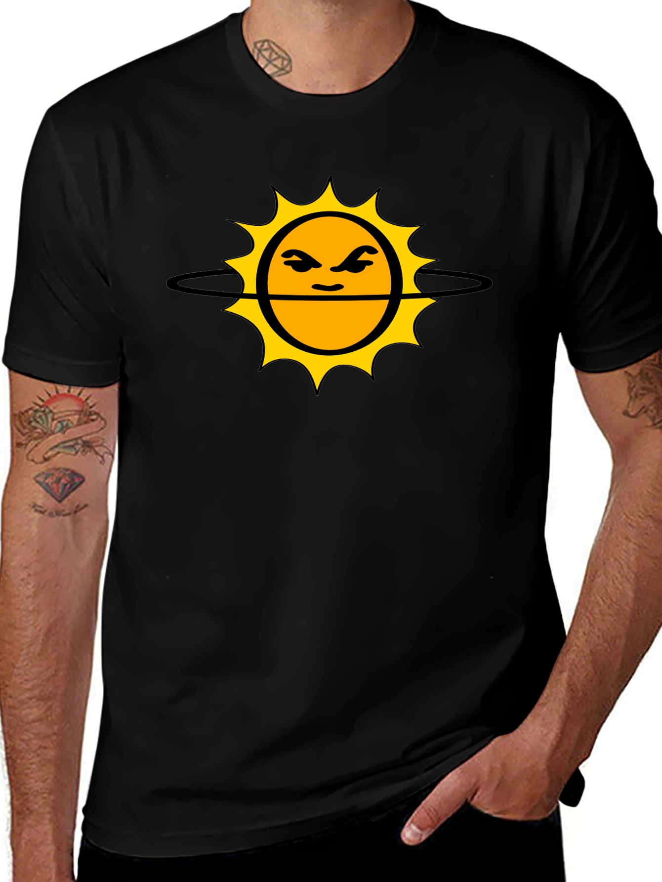 Grumpy Sun Graphic Tee - Black Cotton T-Shirt
