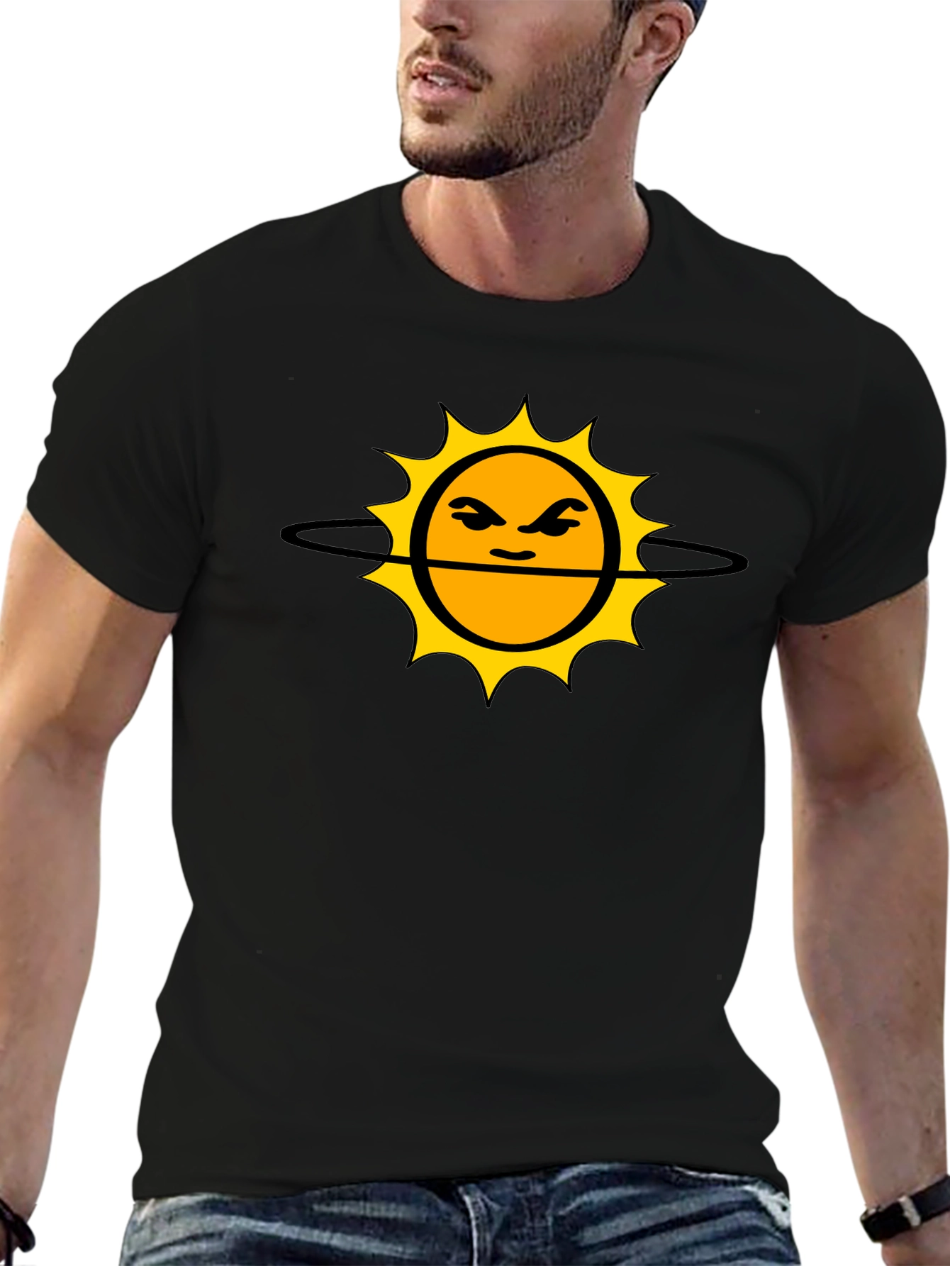 Grumpy Sun Graphic Tee - Black Cotton T-Shirt