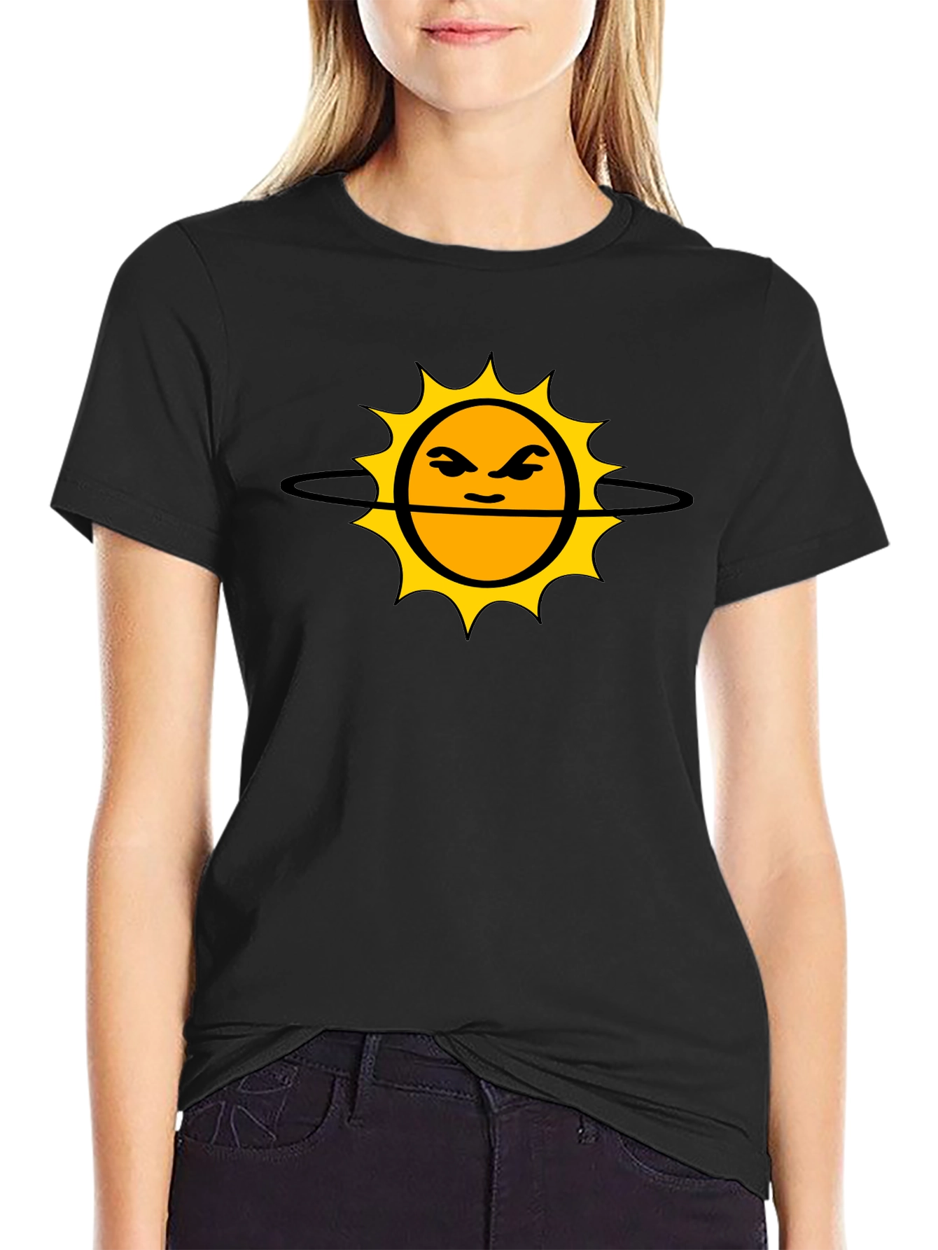 Grumpy Sun Graphic Tee - Black Cotton T-Shirt