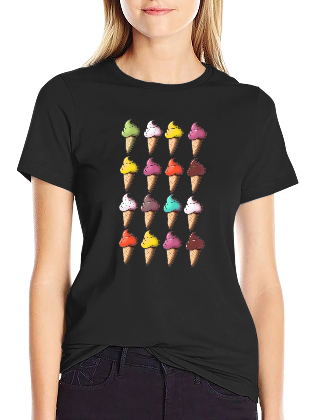 Ice Cream Cone Pattern T-Shirt - Fun Novelty Tee