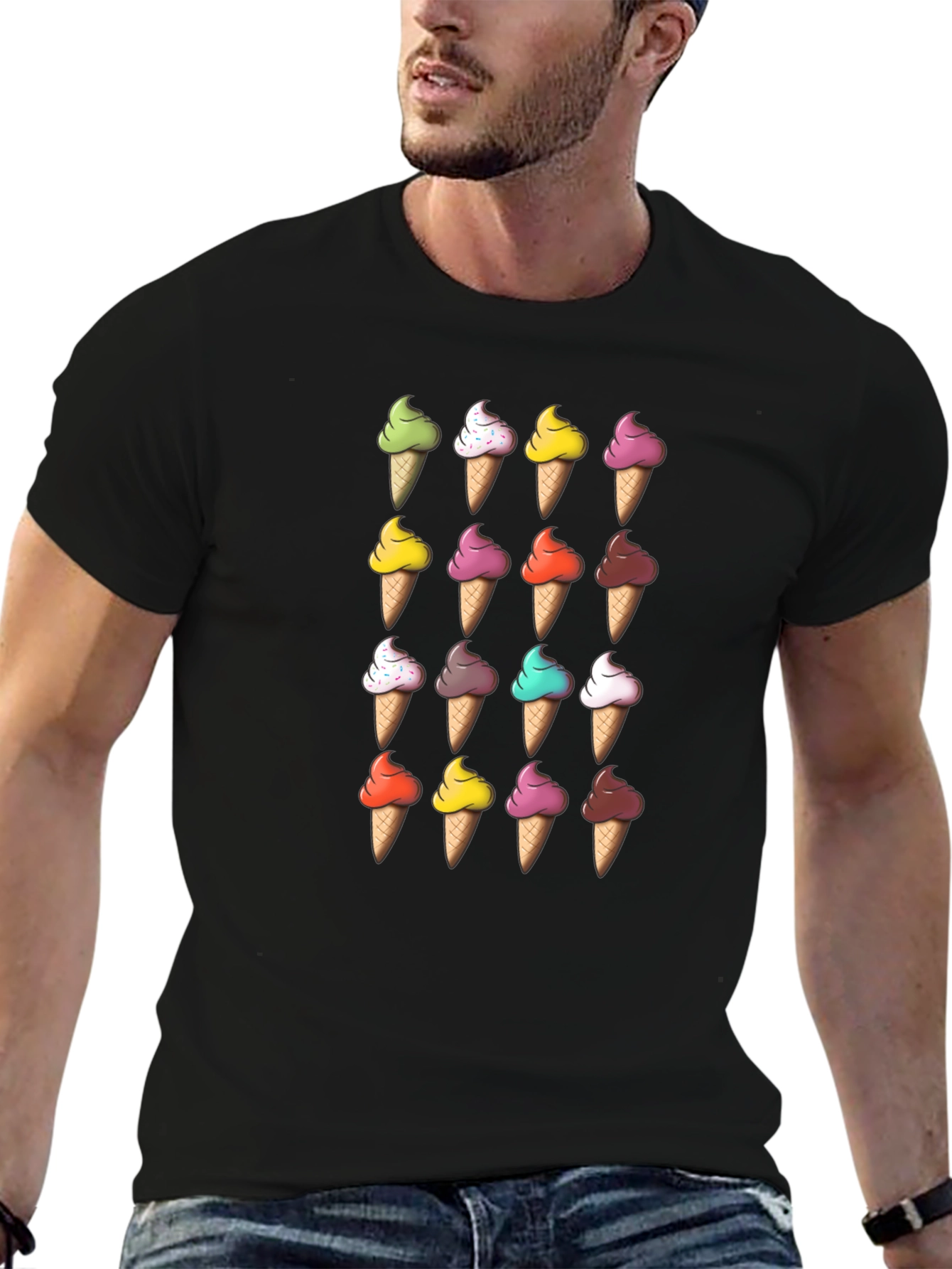 Ice Cream Cone Pattern T-Shirt - Fun Novelty Tee