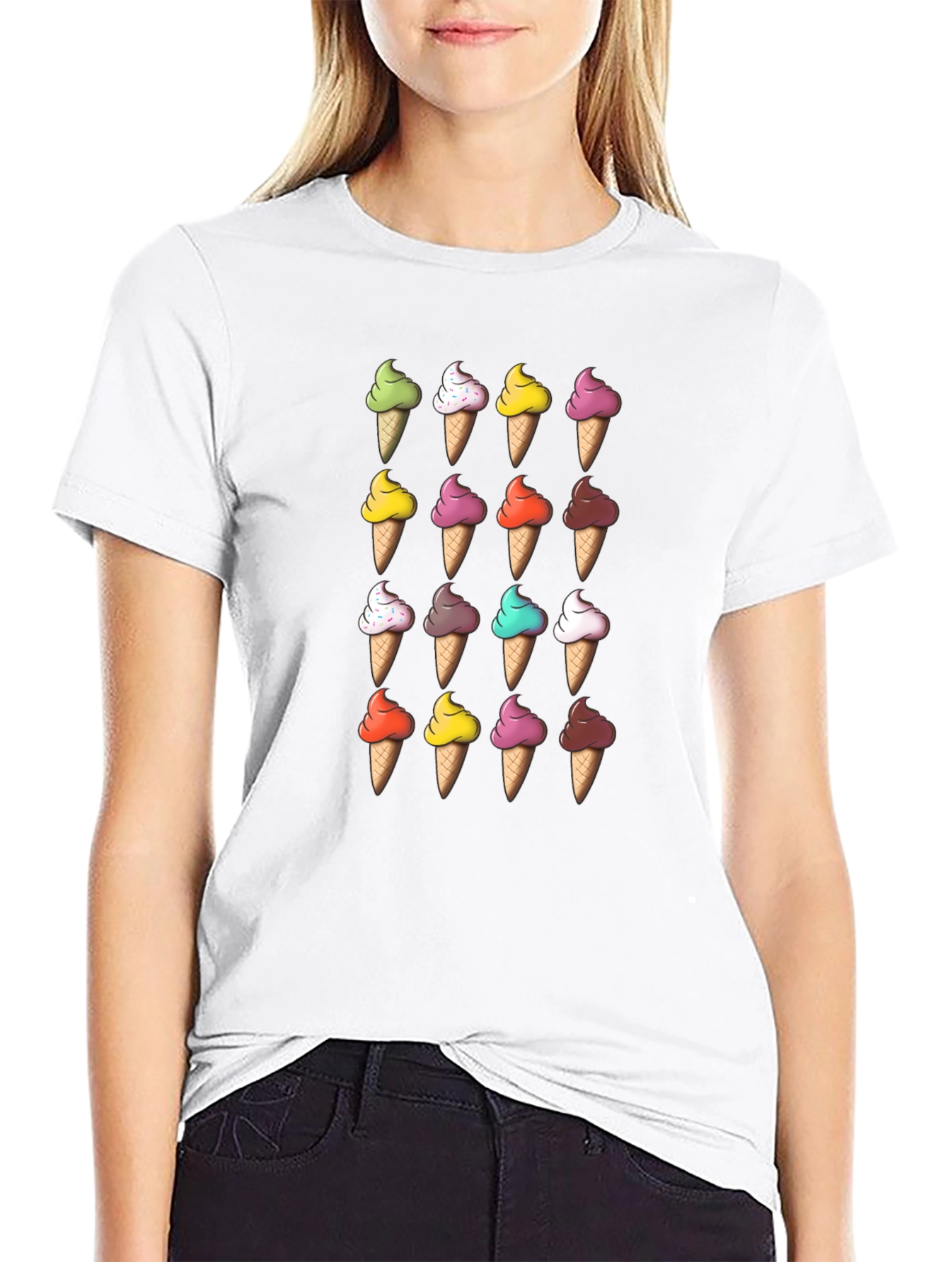 Ice Cream Cone Pattern T-Shirt - Fun Novelty Tee
