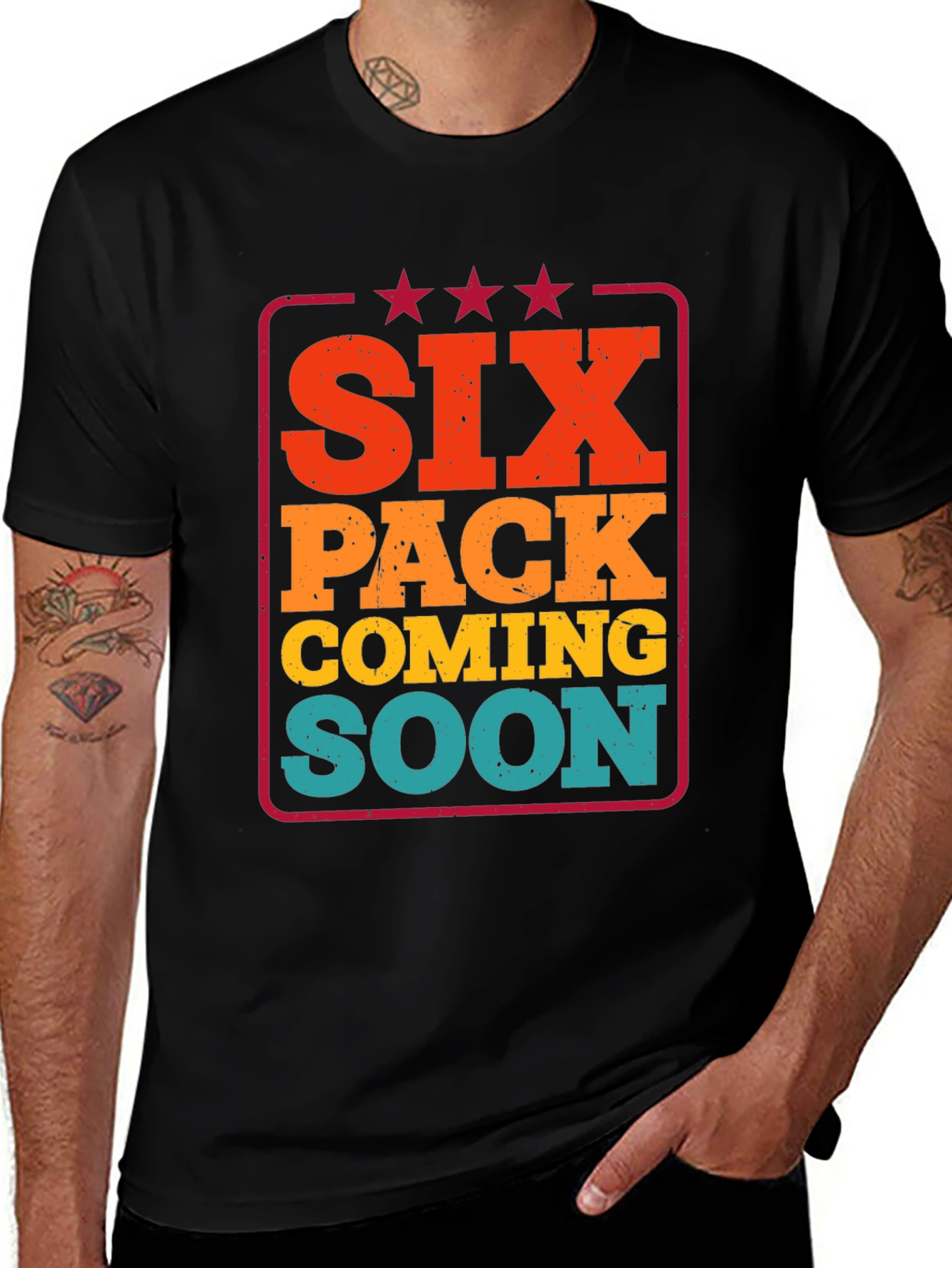 Six Pack Coming Soon Mens Black Graphic T-Shirt