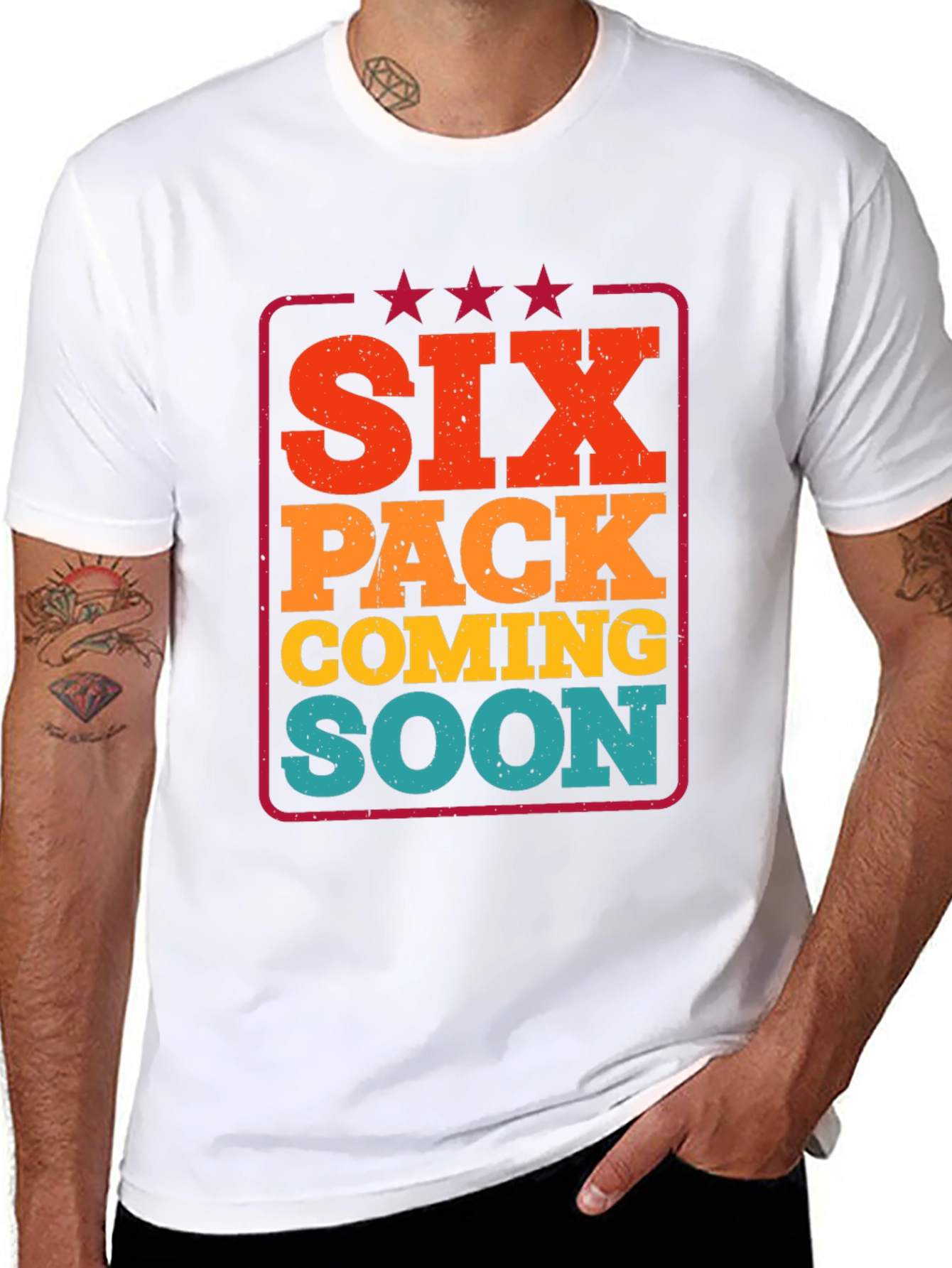 Six Pack Coming Soon Mens Black Graphic T-Shirt
