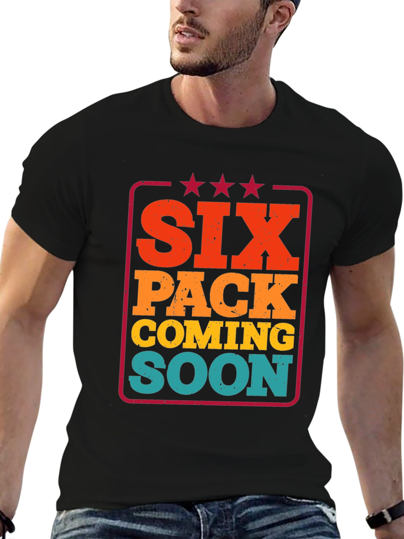 Six Pack Coming Soon Mens Black Graphic T-Shirt