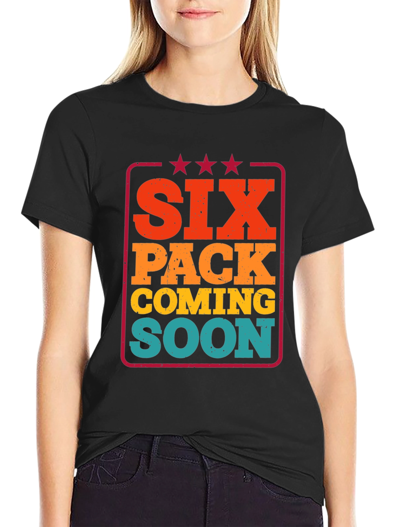 Six Pack Coming Soon Mens Black Graphic T-Shirt
