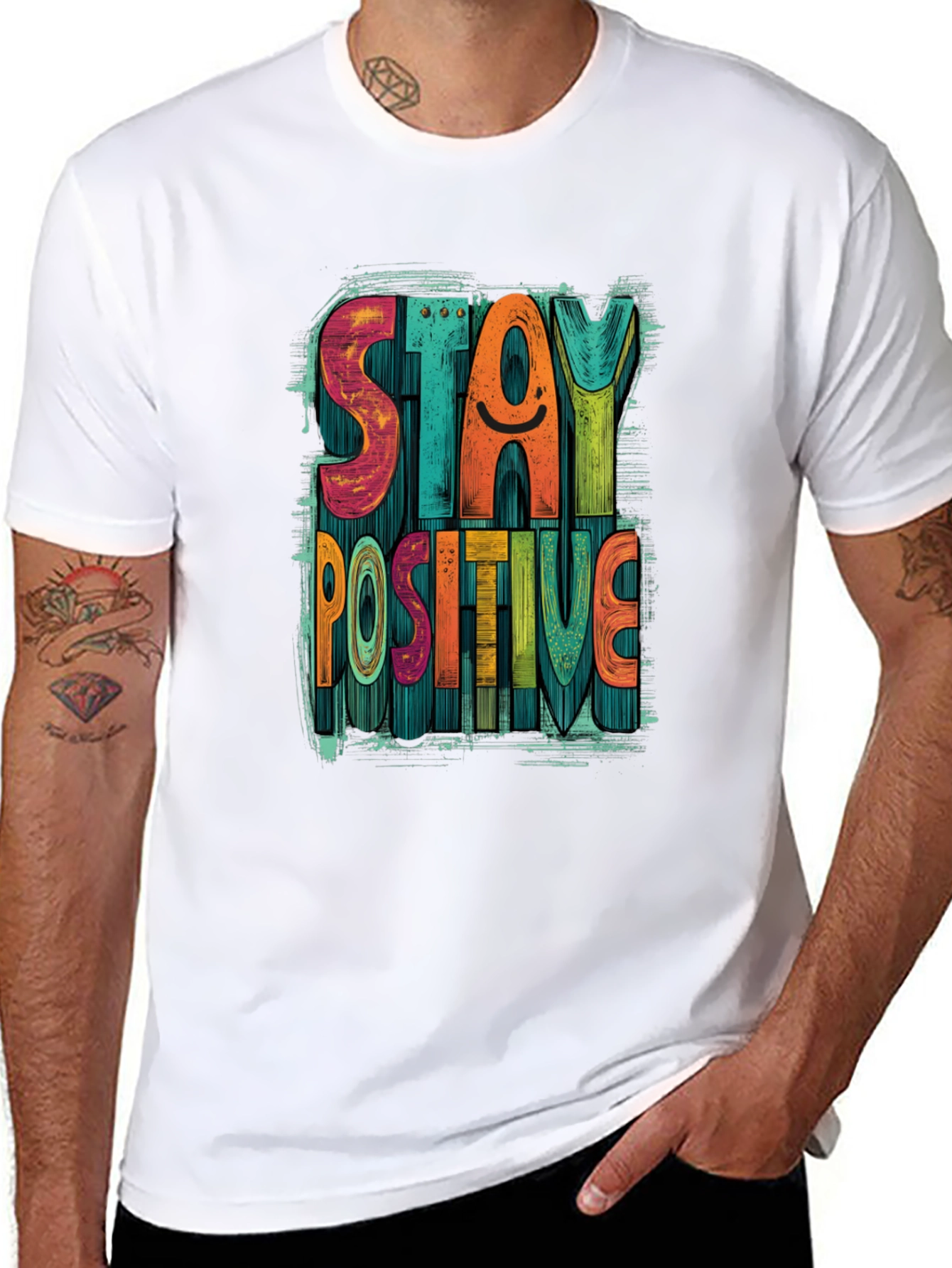 Stay Positive Graphic Tee - Mens Black Crewneck