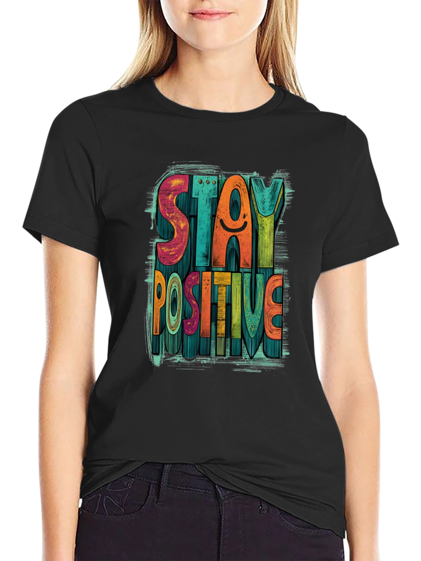 Stay Positive Graphic Tee - Mens Black Crewneck