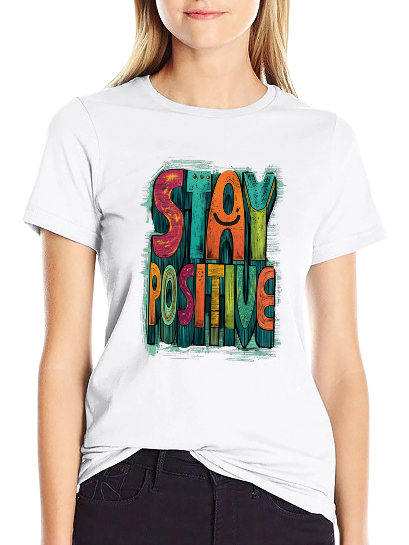 Stay Positive Graphic Tee - Mens Black Crewneck