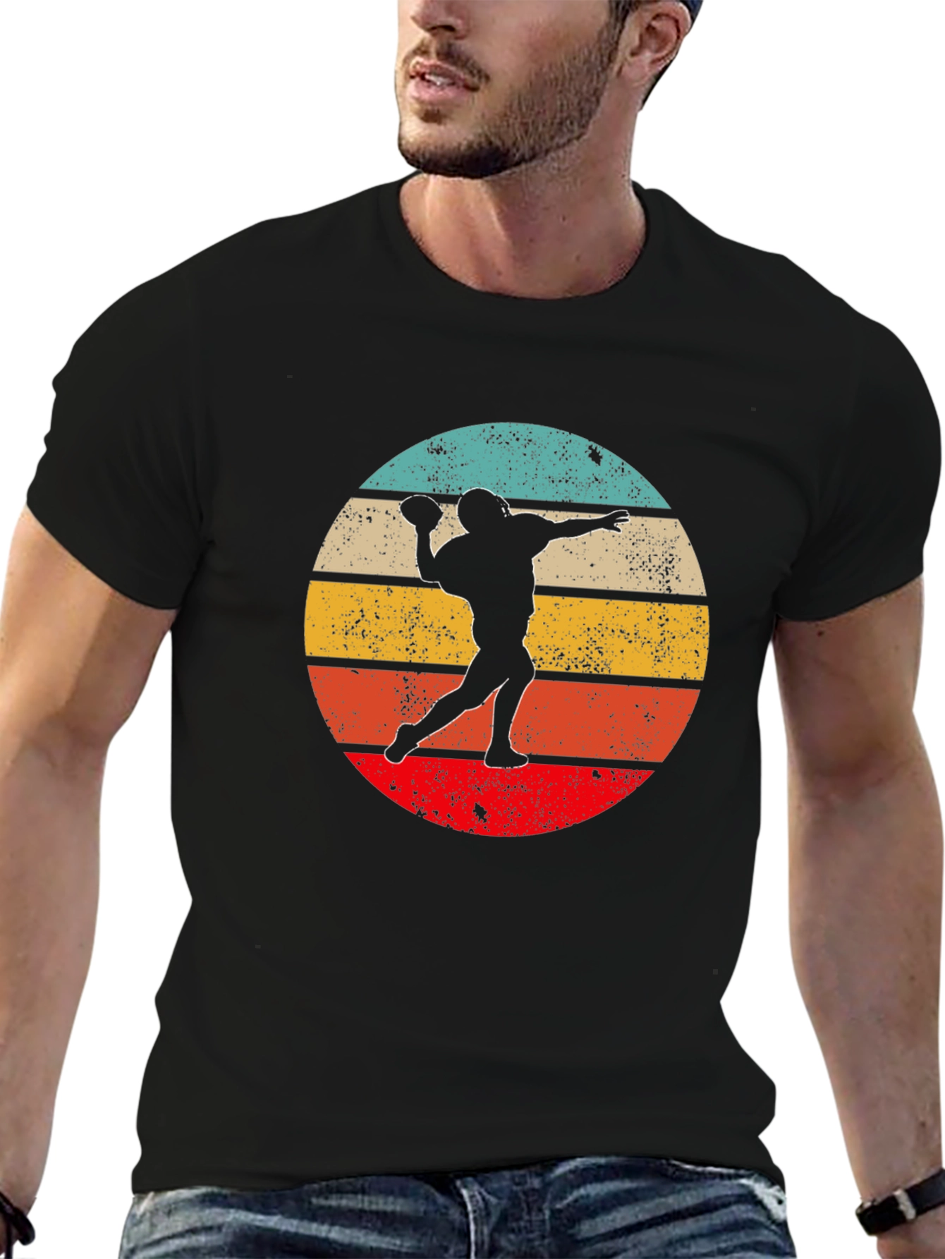 Retro Football Thrower Graphic T-Shirt