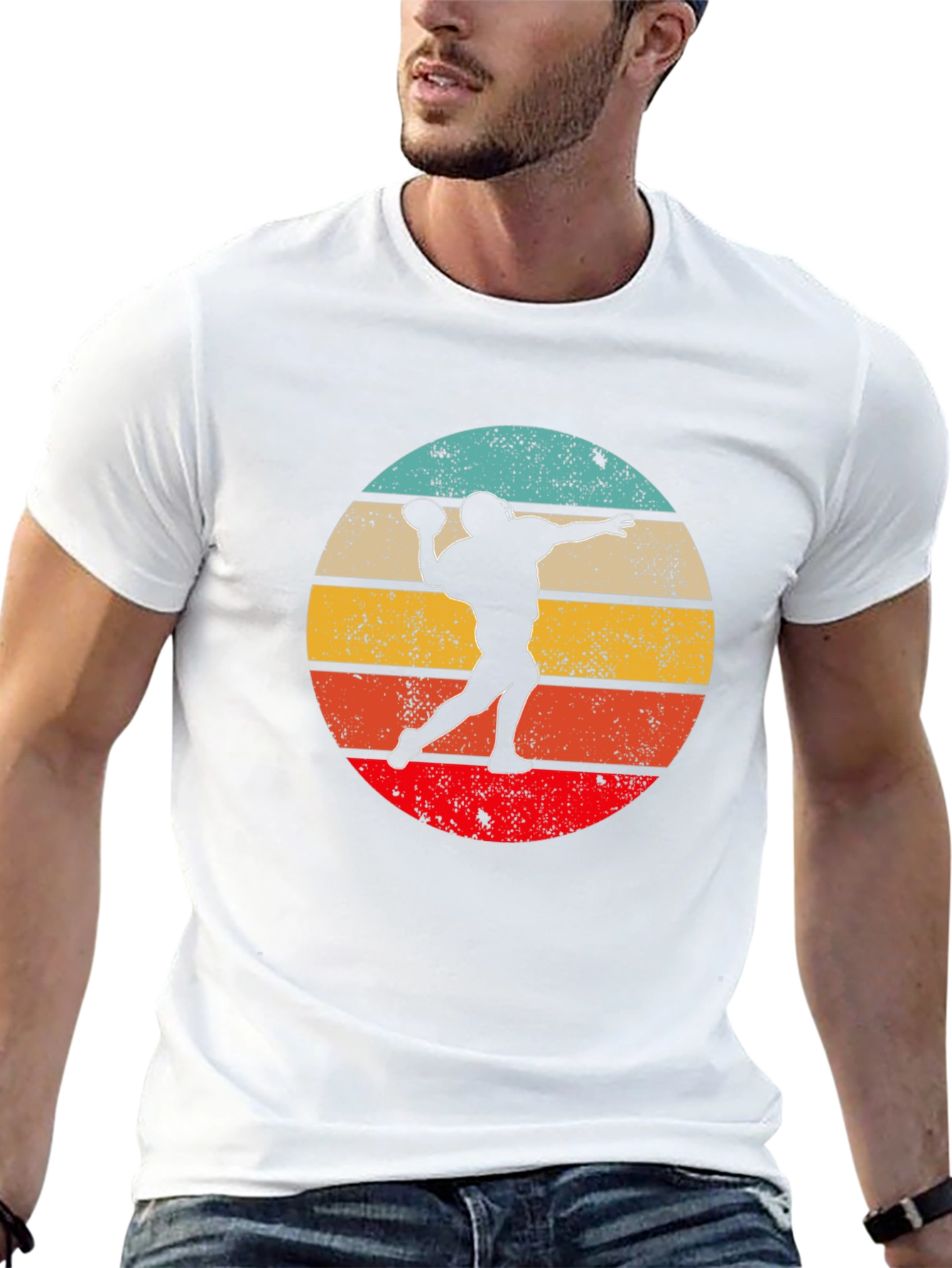 Retro Football Thrower Graphic T-Shirt
