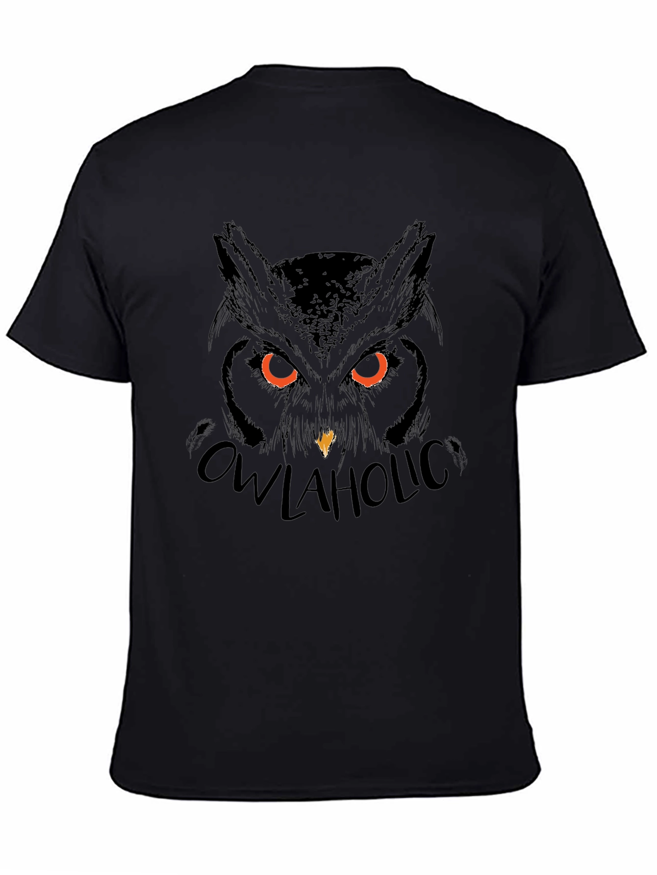 Owl Graphic Print Tee - Black Cotton Blend Casual