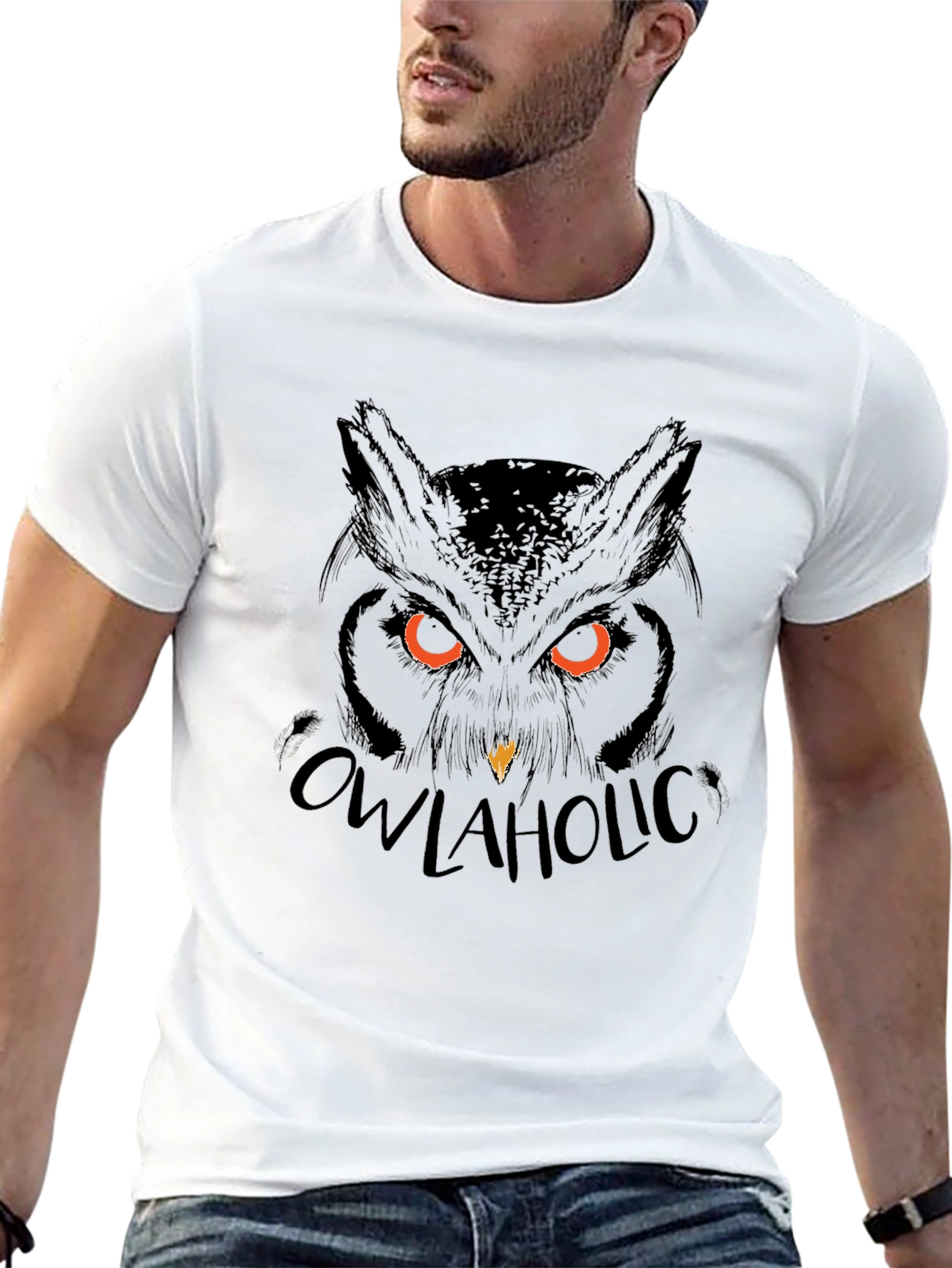 Owl Graphic Print Tee - Black Cotton Blend Casual