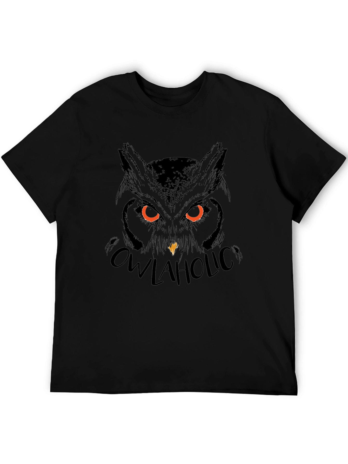 Owl Graphic Print Tee - Black Cotton Blend Casual