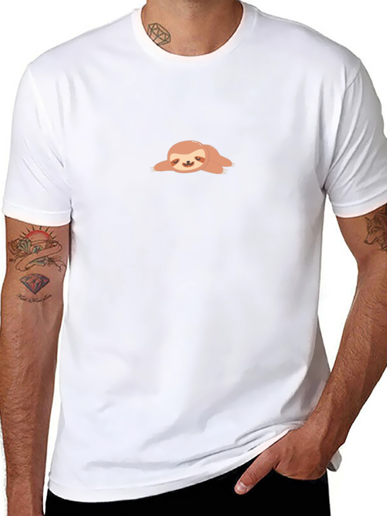 Relaxed Sloth Graphic Tee - Black Crew Neck