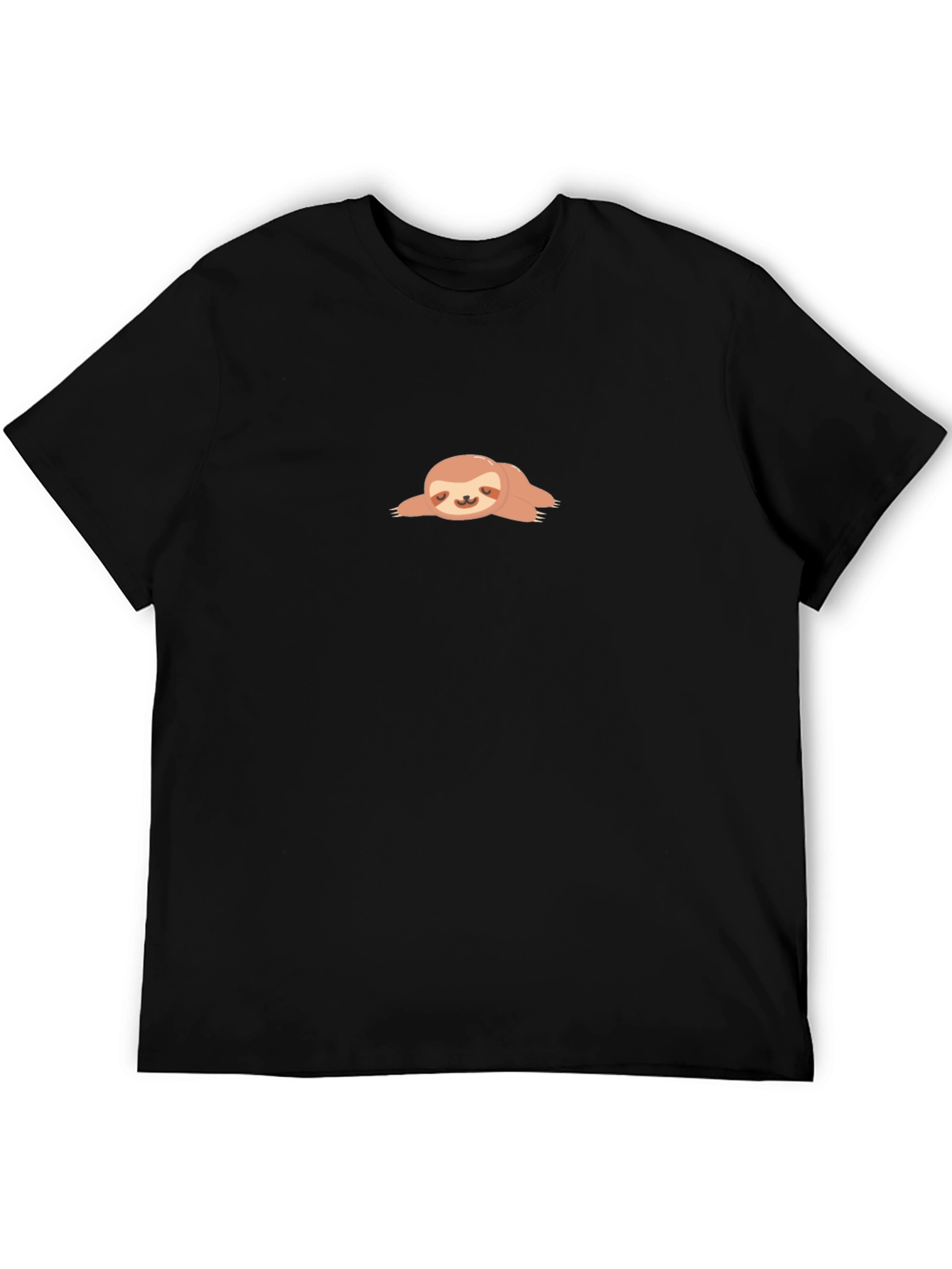 Relaxed Sloth Graphic Tee - Black Crew Neck